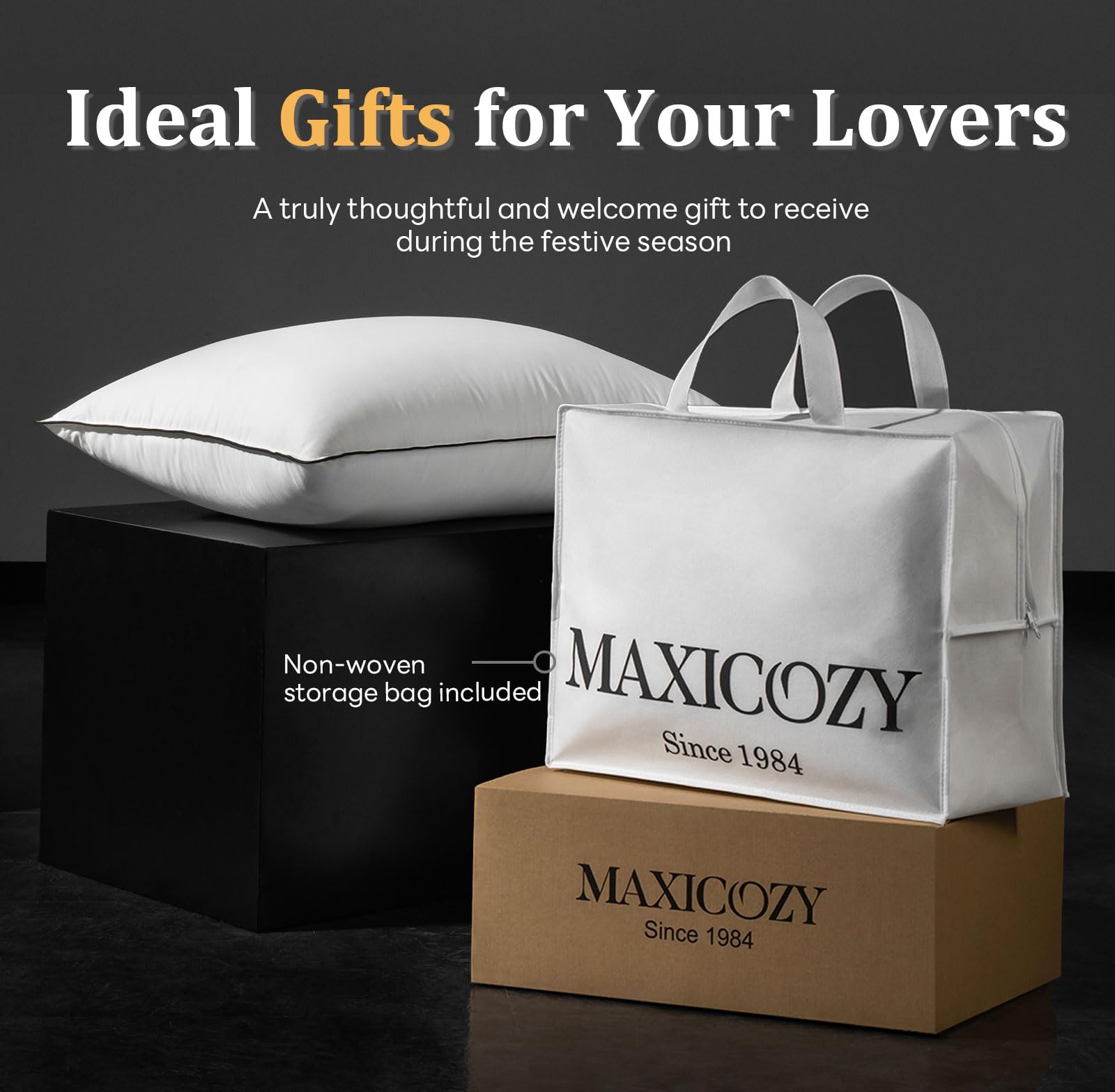 MAXICOZY Down Fiber Pillow Standard Size - 3-Chamber Bed Pillow (20