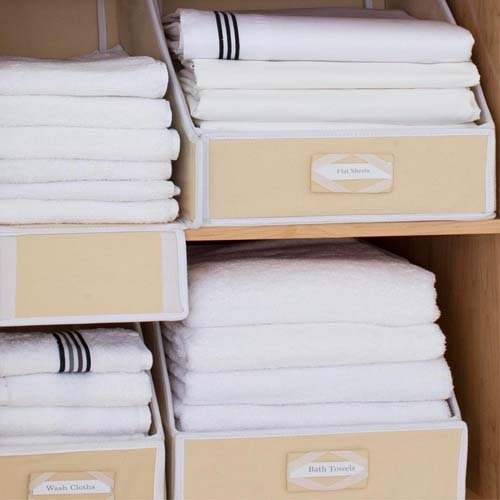 Premium Linen Closet Organizer Bins - Soft Brushed Cotton Twill Storage Baskets for Sheets, Blankets, Towels & Bedding (Small, Cream) | Perfect for Bedroom, Bathroom & Closet Organization