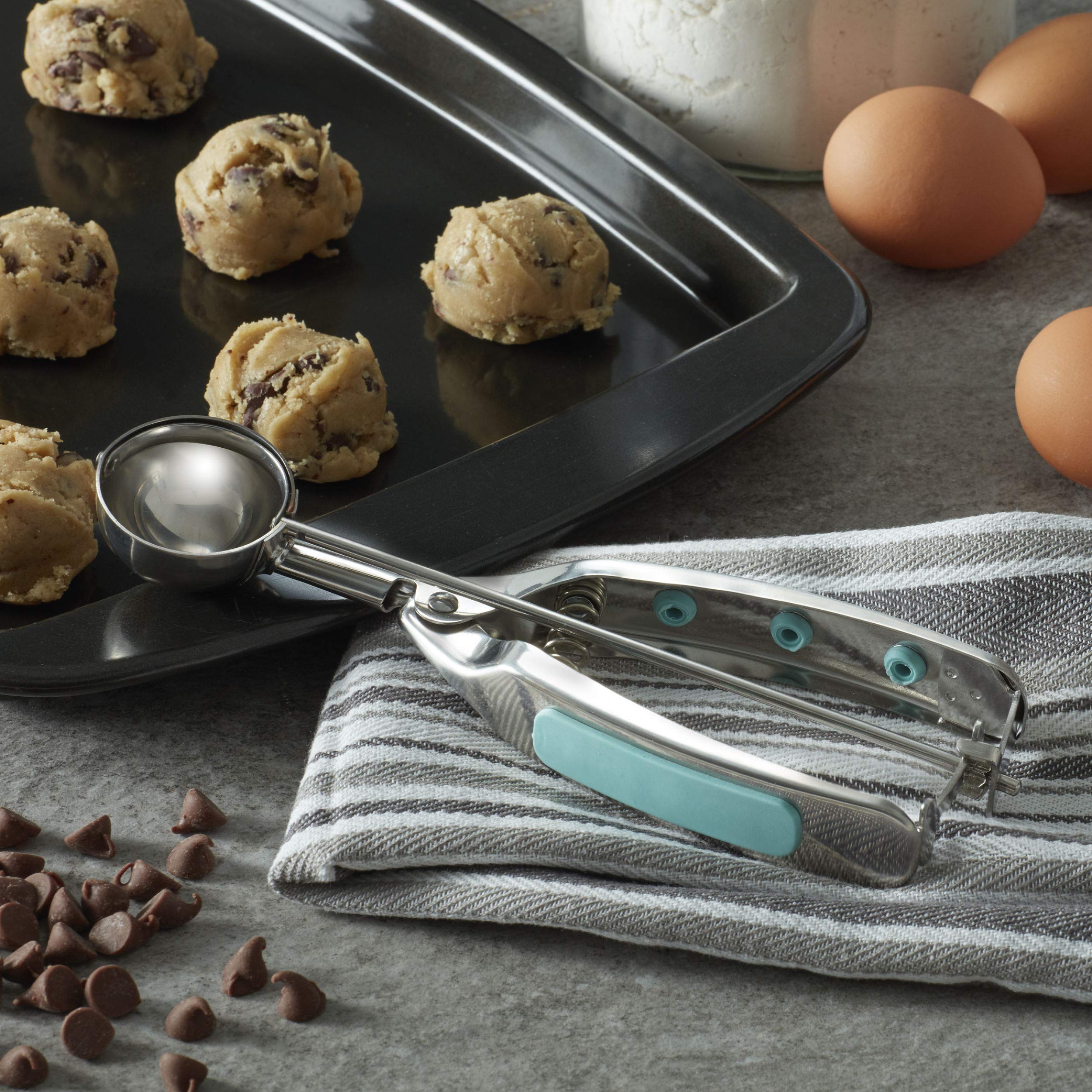 KitchenAid Gourmet Cookie Dough Scoop - Stainless Steel Ice Cream Scooper with Ergonomic Handle, Perfect for Baking Cookies, Cupcakes & Muffins - Aqua Sky Blue (One Size) - Ideal for Home Bakers & Professional Chefs