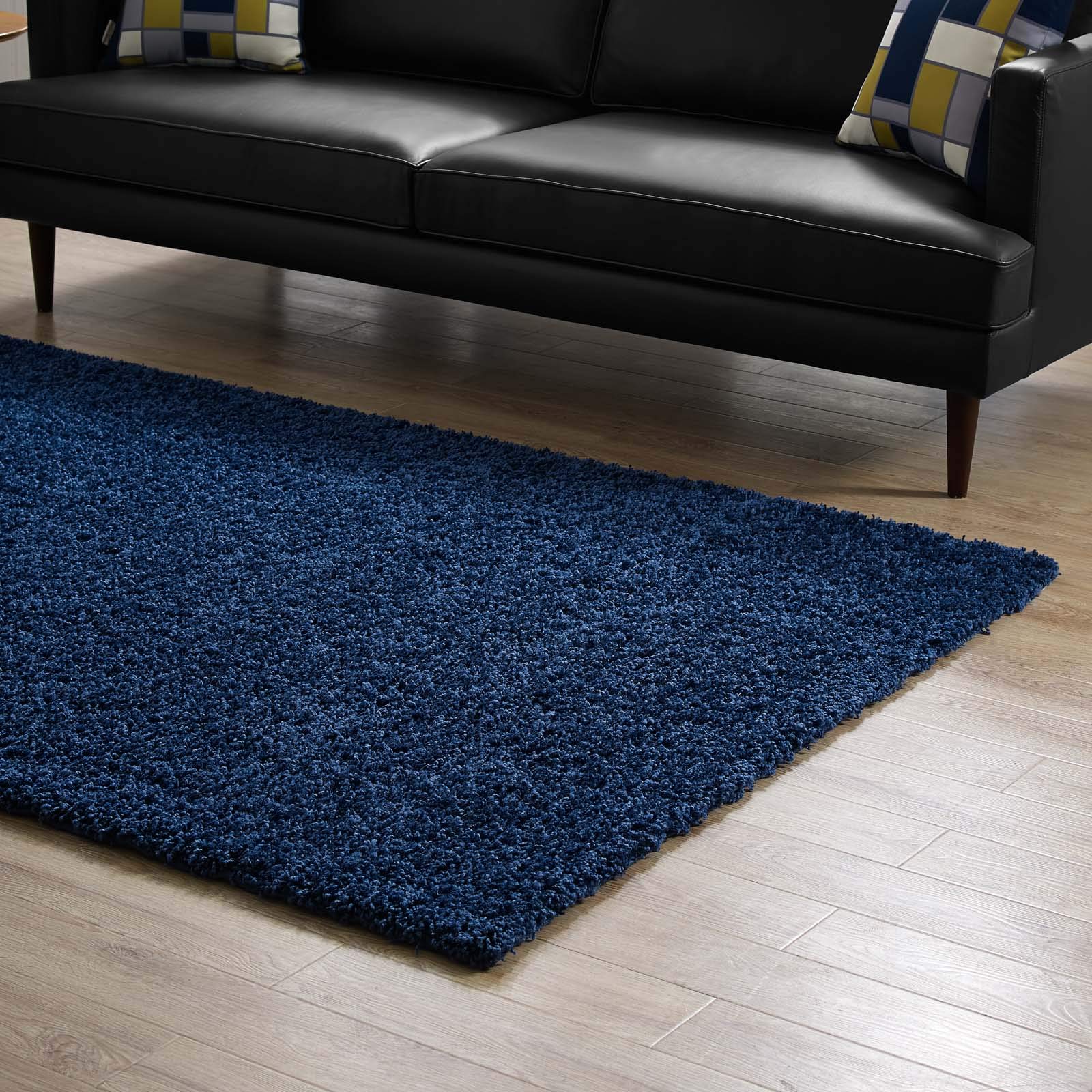 Modern Contemporary Urban Design Navy Blue Area Rug - Non-Slip Living Room Carpet, Soft Fabric Runner for Lounge, Bedroom & Hallway Decor - Perfect for Home, Office & Dorm