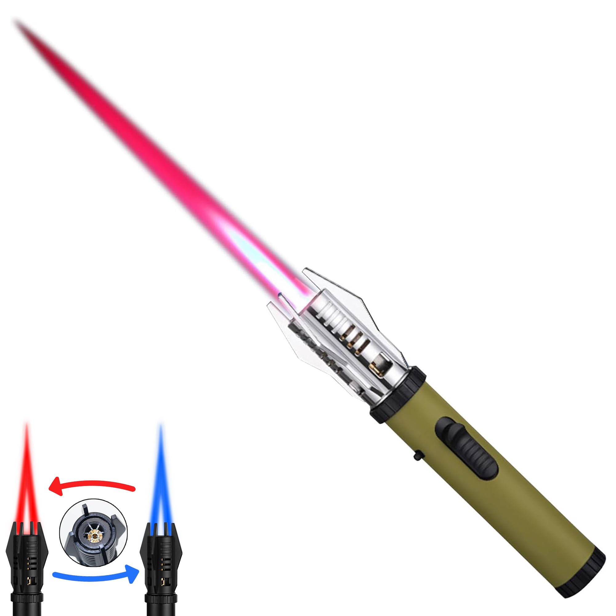 Refillable Butane Torch Lighter with Adjustable Red/Blue Flame - Windproof Jet Lighter with Safety Lock for Candles, Camping, BBQ & Baking | Perfect for Outdoor Adventures, Home Use & Gifts