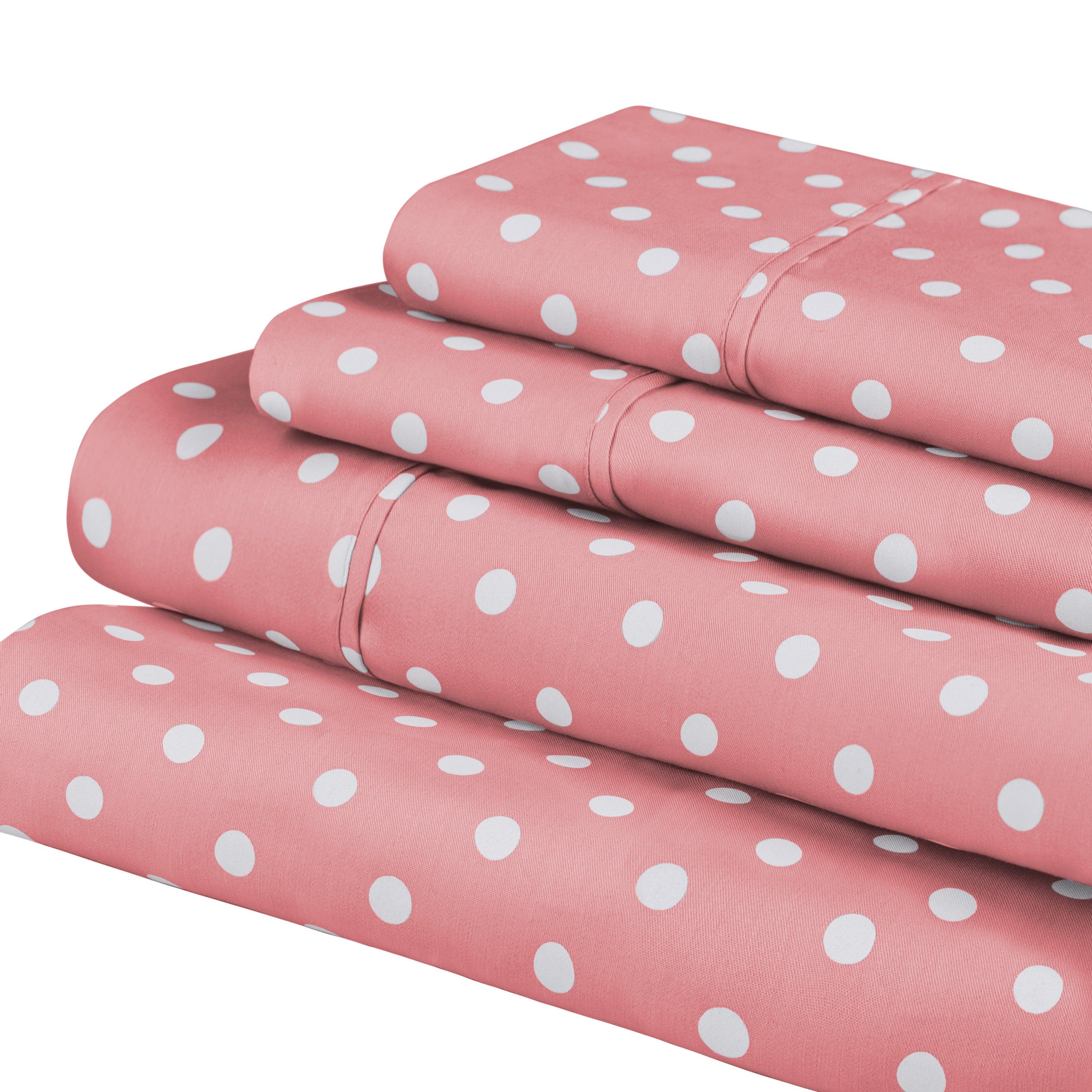 Polka Dot 600 Thread Count Cotton Blend Deep Pocket Sheet Set - Queen Size Bed Sheets for Comfortable Sleep - Perfect for Master Bedroom, Guest Room & Dorm