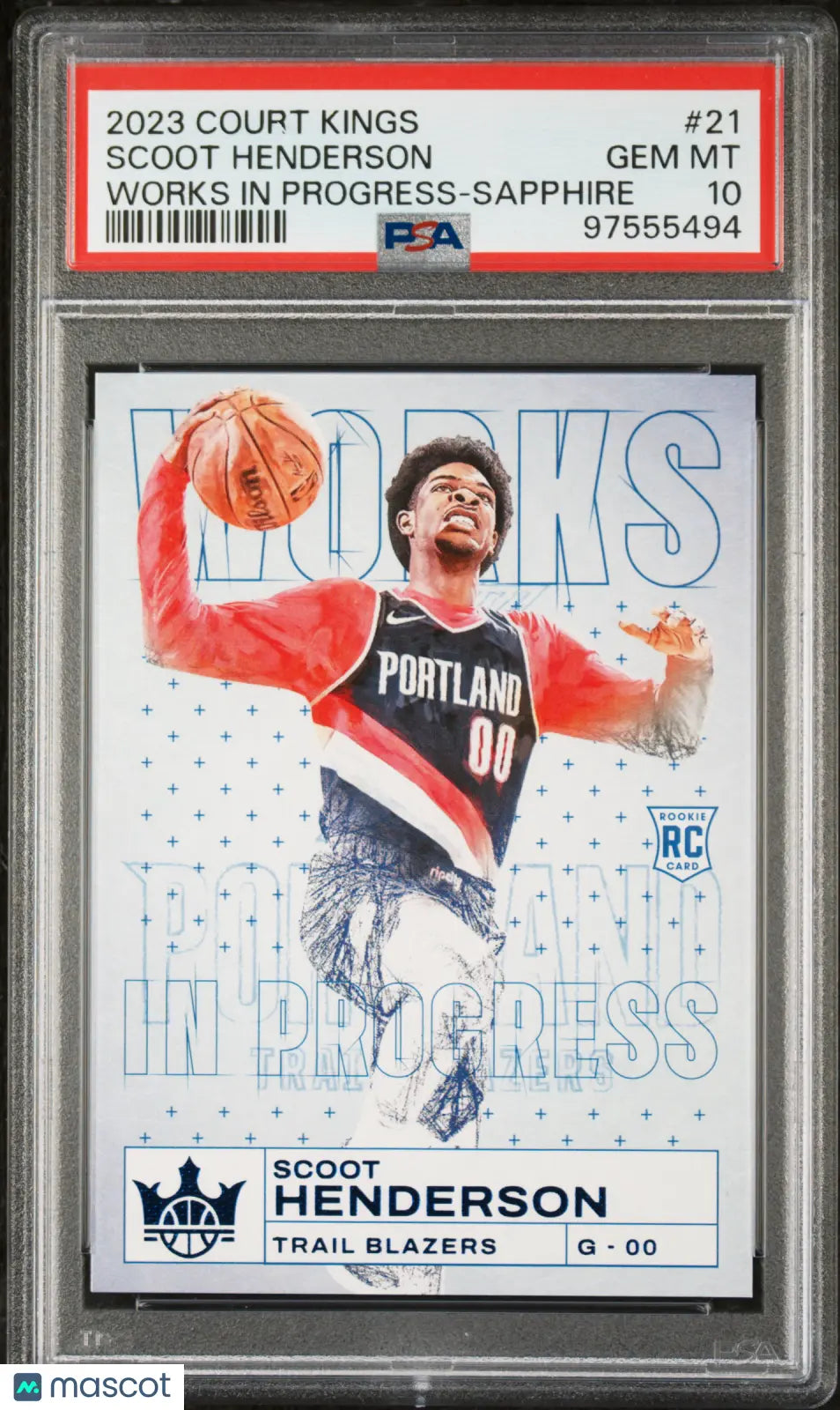 2023 Panini Court Kings Works In Progress Sapphire Scoot Henderson Rookie Card PSA 10 Gem Mint 01/25 - Limited Edition Basketball Trading Card for Collectors & Investors