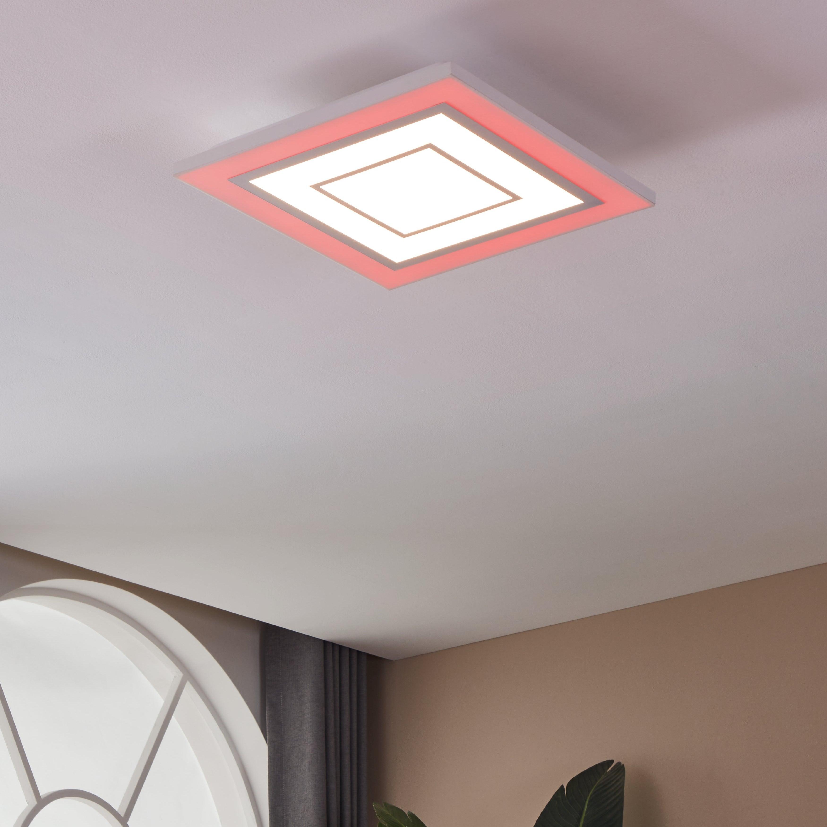 Eglo Albarca 44cm White Square LED Ceiling Flush Mount Light - Modern Lighting for Living Room, Bedroom & Kitchen