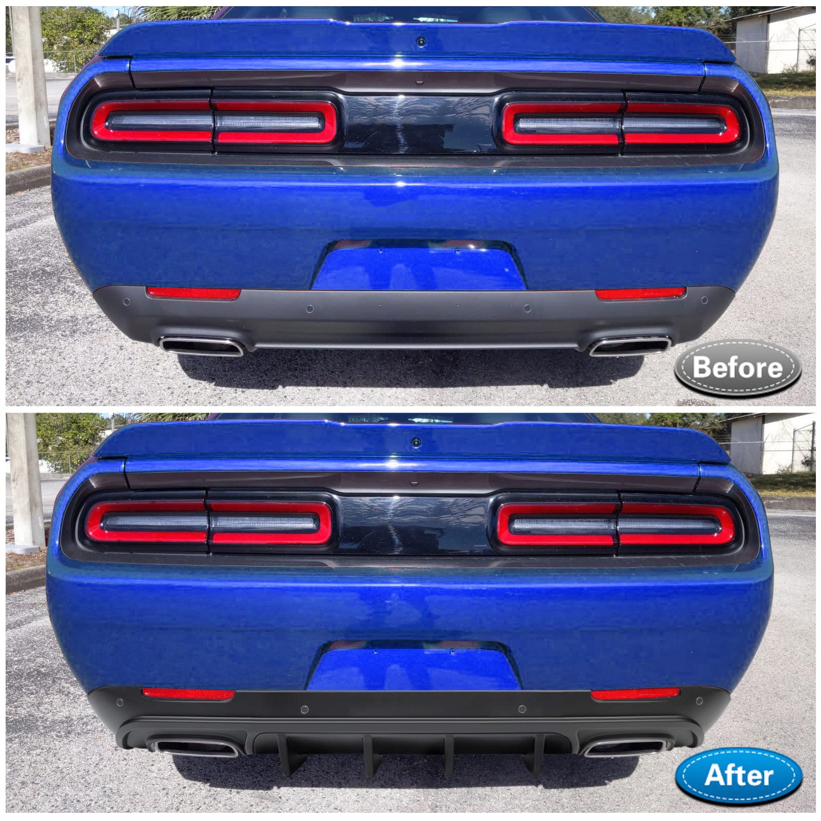 FREEMOTOR802 Rear Diffuser for 2015-2023 Dodge Challenger | IKON V1 Style Matte Black PP Bumper Lip Valance | 4-Piece Shark Fin Splitter Kit | Enhances Aerodynamics & Sporty Look for Street Racing & Car Shows