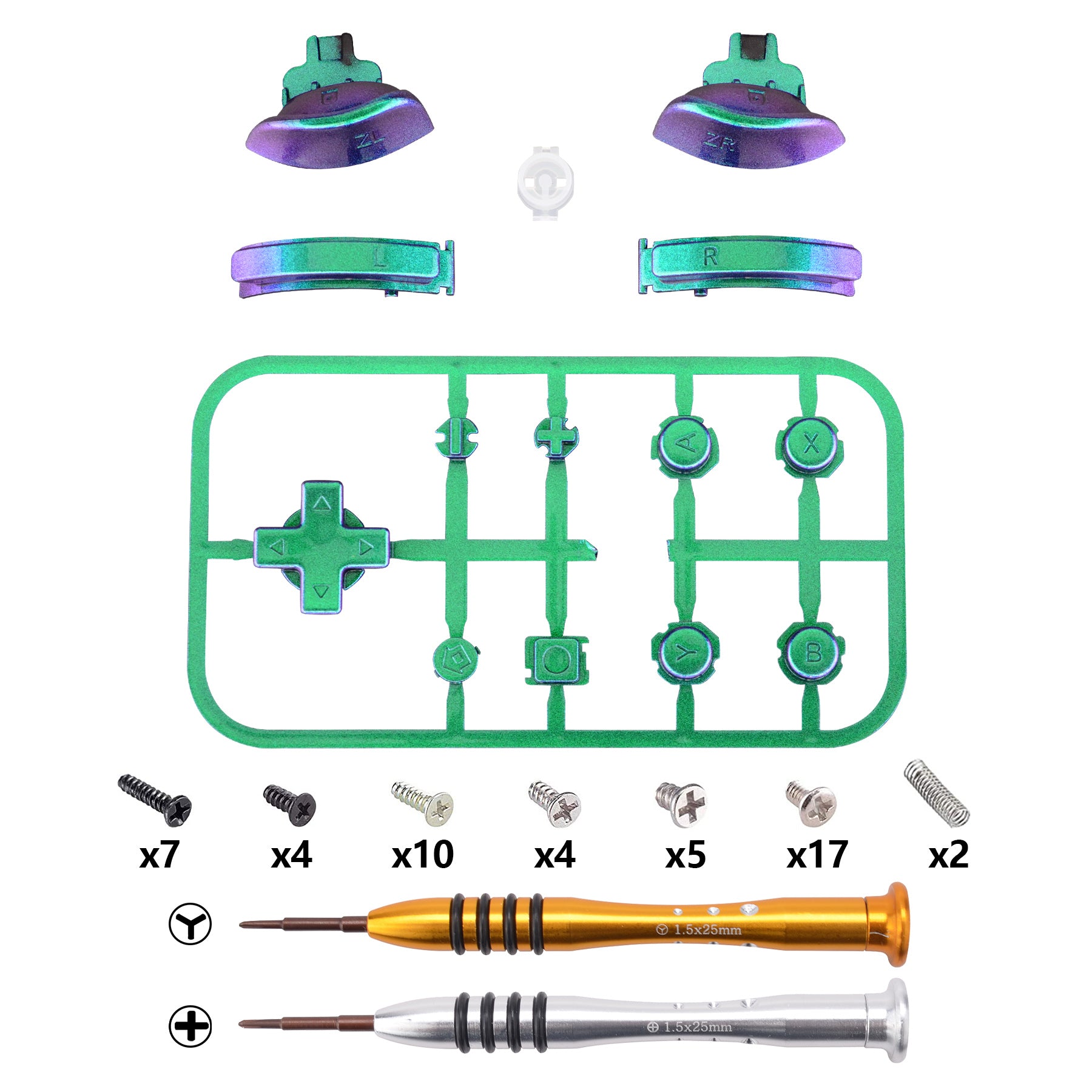 eXtremeRate Chameleon Green Purple Replacement Buttons Kit for Nintendo Switch Lite - Full Set ABXY, D-Pad, Triggers (L/R/ZL/ZR) & Tools | DIY Repair Parts for NS Switch Lite HL502 | Perfect for Gaming Enthusiasts & Controller Customization