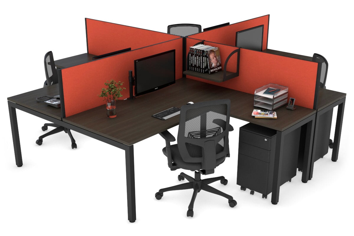 Quadro Square Legs 4-Person Corner Workstation Desk - 1600L x 1800W with Cable Management Scallop - Perfect for Office, Home Office & Collaborative Workspaces