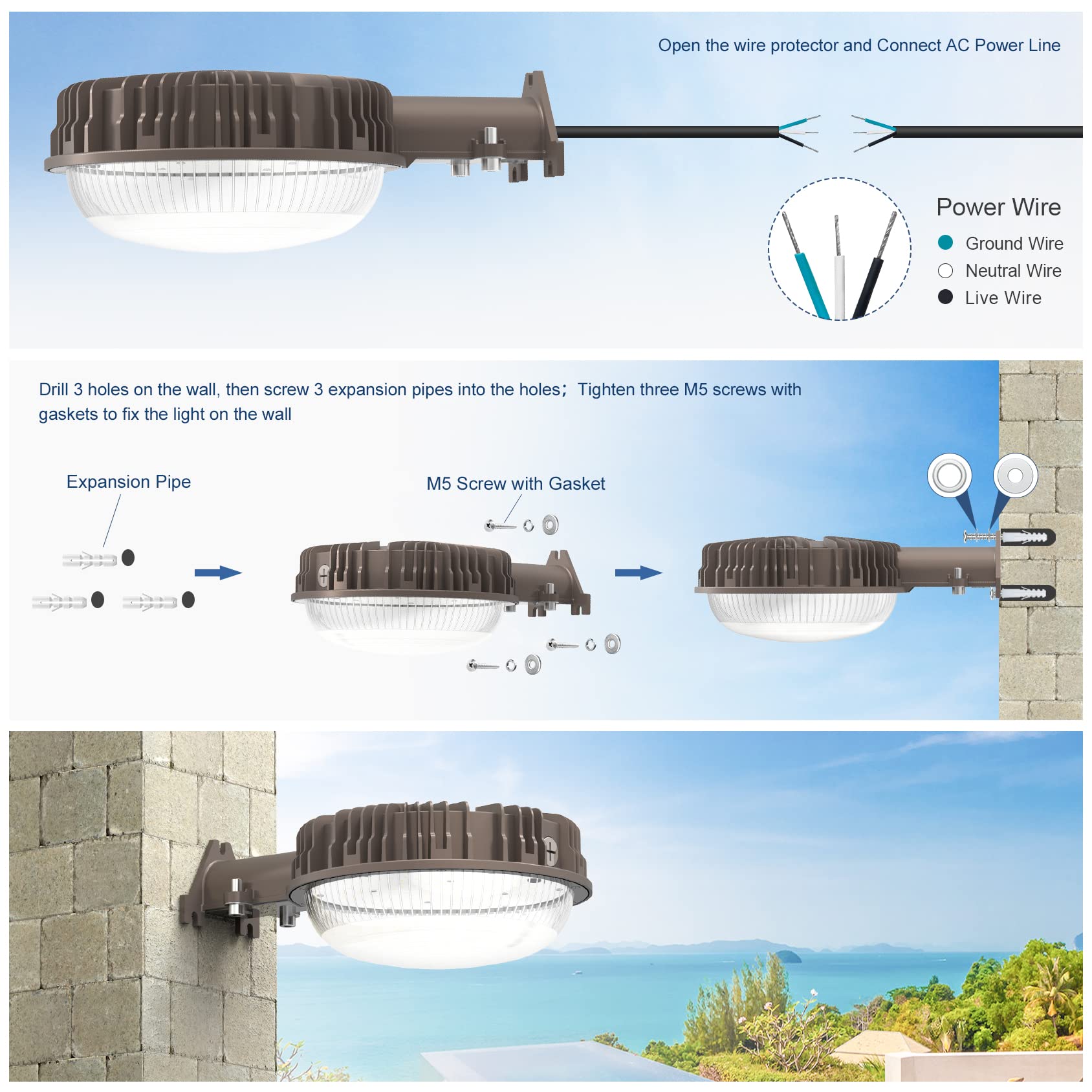 120W LED Barn Light Dusk to Dawn 14400LM Outdoor Security Light with Photocell Sensor, 5000K Daylight White LED Yard Light Wall Mount, AC 100-277V IP65 Waterproof for Farm, Barn, Garage, Yard - Perfect for Outdoor Lighting, Security Illumination and Landscape Lighting