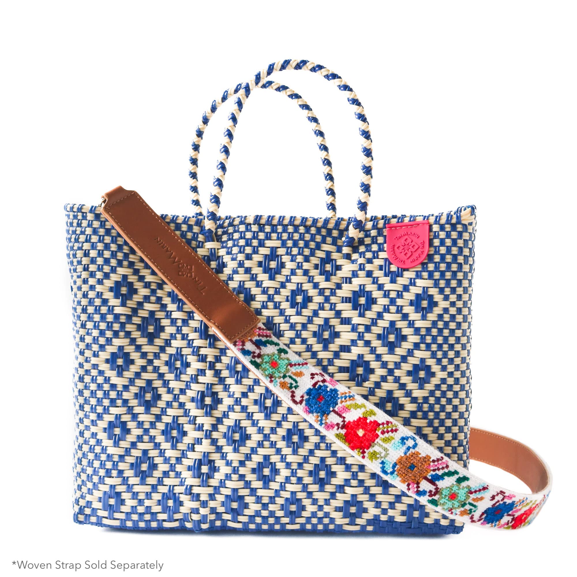 Eco-Friendly Blue & Beige Woven Crossbody Bag with Detachable Mesh Pouch - Recycled Plastic Beach Purse, Handmade Mexican Artisan Bag for Women | Perfect for Vacation, Travel & Summer Outings