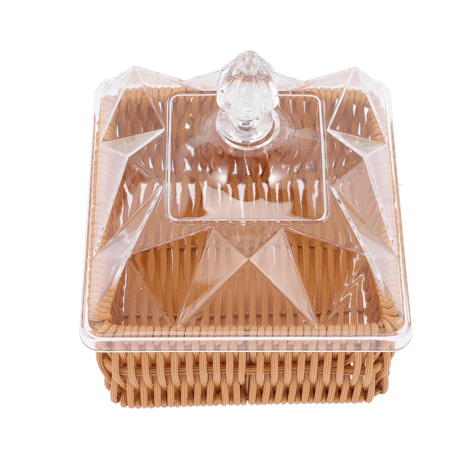 LUOZZY Handwoven Rattan Bread Basket with Clear Acrylic Dome Lid - Rustic Kitchen Storage & Serving Tray for Bakery, Restaurant, or Home Use | Perfect for Bread, Fruits, Pastries Display and Party Buffets