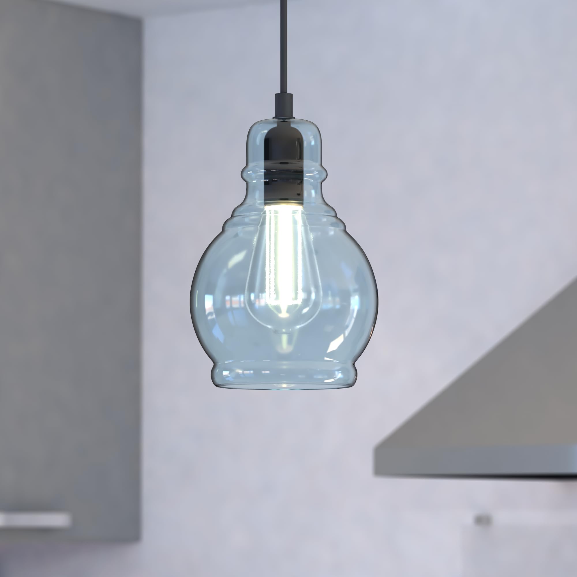 VAXCEL Millie Jar Mini Pendant Light - Oil Rubbed Bronze Finish with Smoke Blue Glass - Farmhouse Kitchen Island Lighting - Perfect for Dining Room, Breakfast Nook & Rustic Home Decor