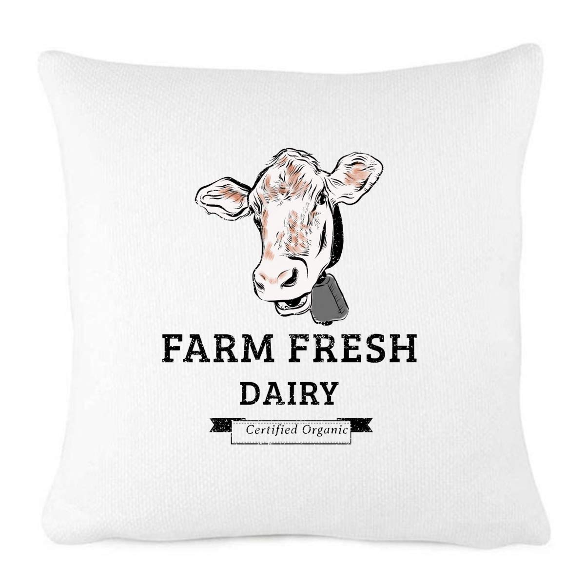 Farmhouse Vintage Cow Print Throw Pillow Cover - Farm Fresh Dairy Decor for Living Room, Bedroom & Country Style Home Décor