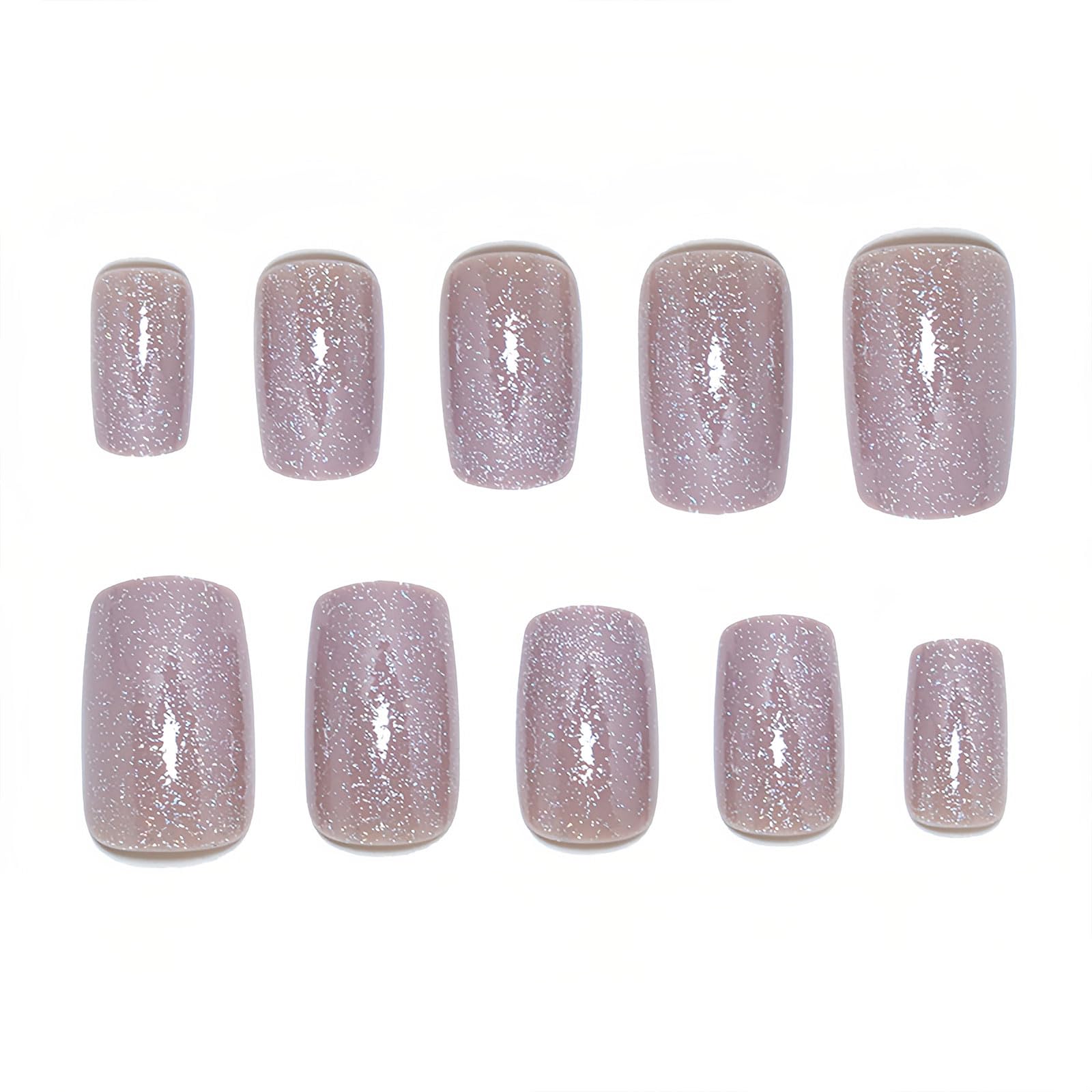 BFY Short Press on Nails Square - Winter Christmas Nail Art Kit with Champagne Glitter & Solid Colors, 24PCS Acrylic Fake Nails with Glue - Perfect for Holiday Parties, Gift Giving & New Year Celebrations