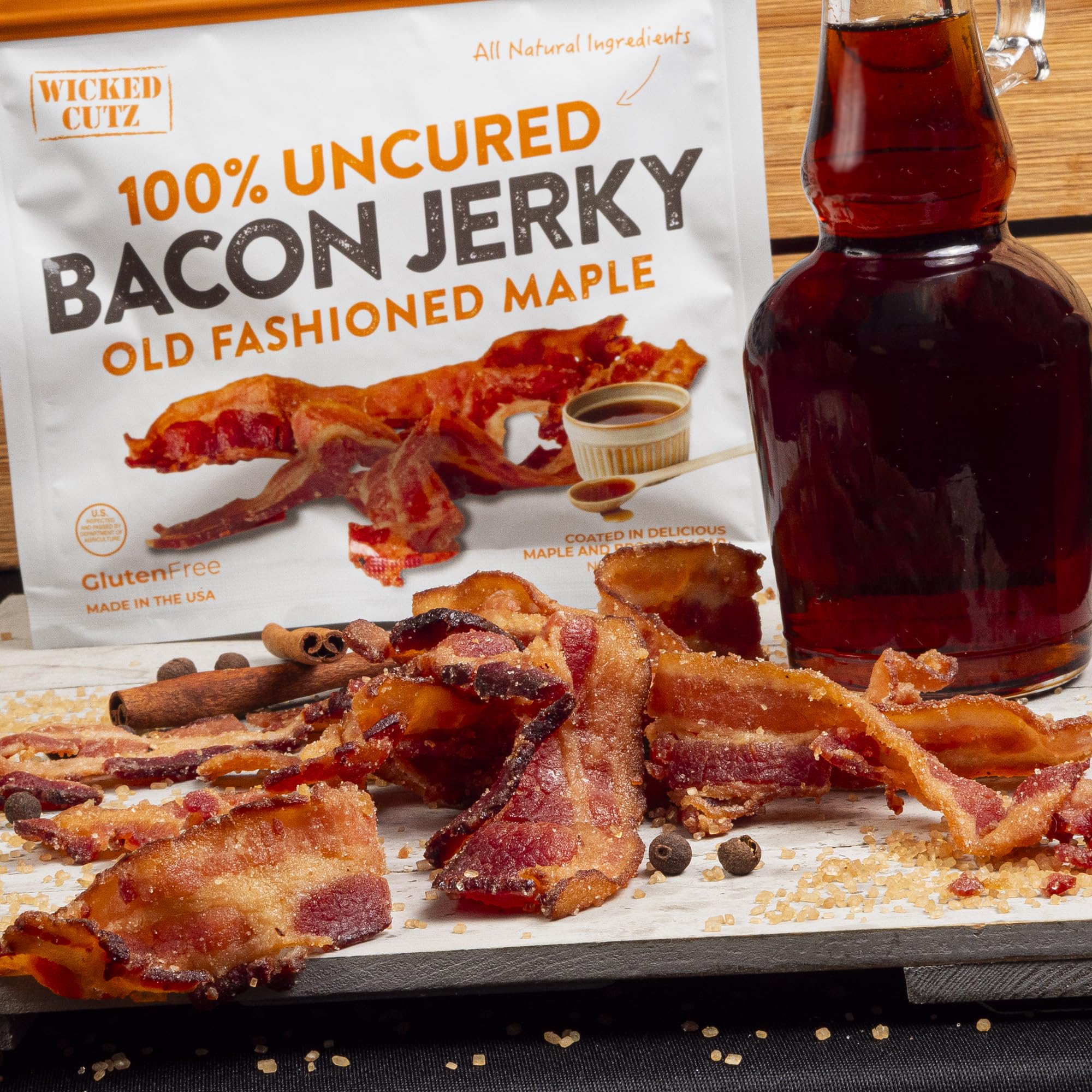 Premium Old Fashioned Maple Bacon Jerky - Tender, Flavorful & Easy to Chew | 16g Protein per Bag | Uncured, Fully Cooked Candied Bacon | Keto & Carnivore Friendly Snacks (2 Pack) - Perfect for Hiking, Road Trips & High-Protein Diets