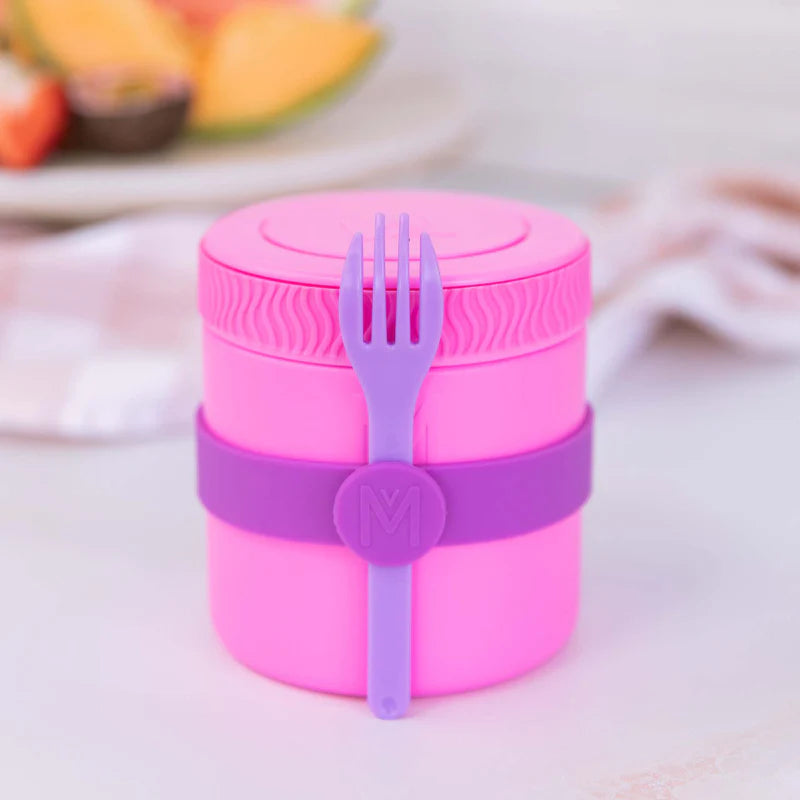 MontiiCo Silicone Cutlery Band - Reusable, BPA-Free Utensil Holder for Baby, Kids & Adults - Fuchsia Pink - Perfect for Travel, Picnics & School Lunchboxes