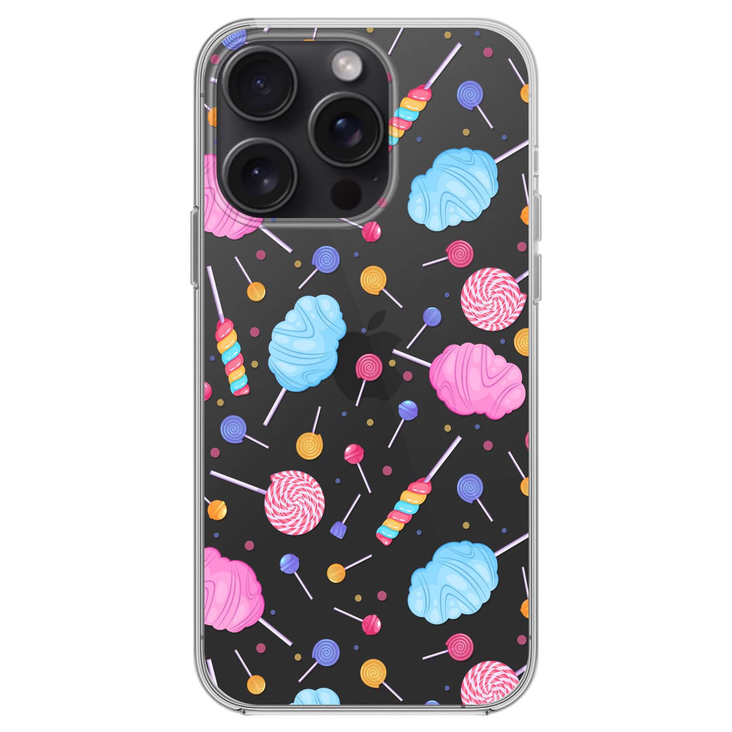 Blingy's Cute Cotton Candy Pattern iPhone 15 Pro Max Case - 6.7 Inch Soft TPU Clear Protective Cover with Sweet Food Design (Candy Mix) | Trendy & Durable Phone Protection for Everyday Use, School, Work & Travel