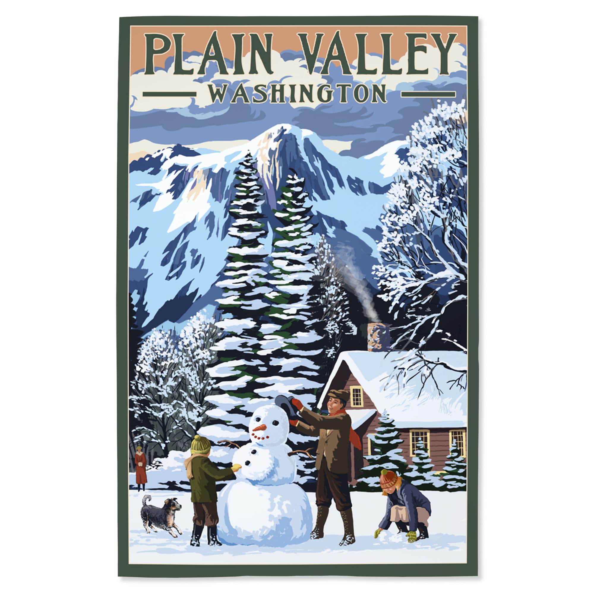 Lantern Press 16x24 Inch Giclee Print - Plain Valley Washington Winter Snowman Scene Wall Art - Perfect for Living Room, Bedroom & Office Decor