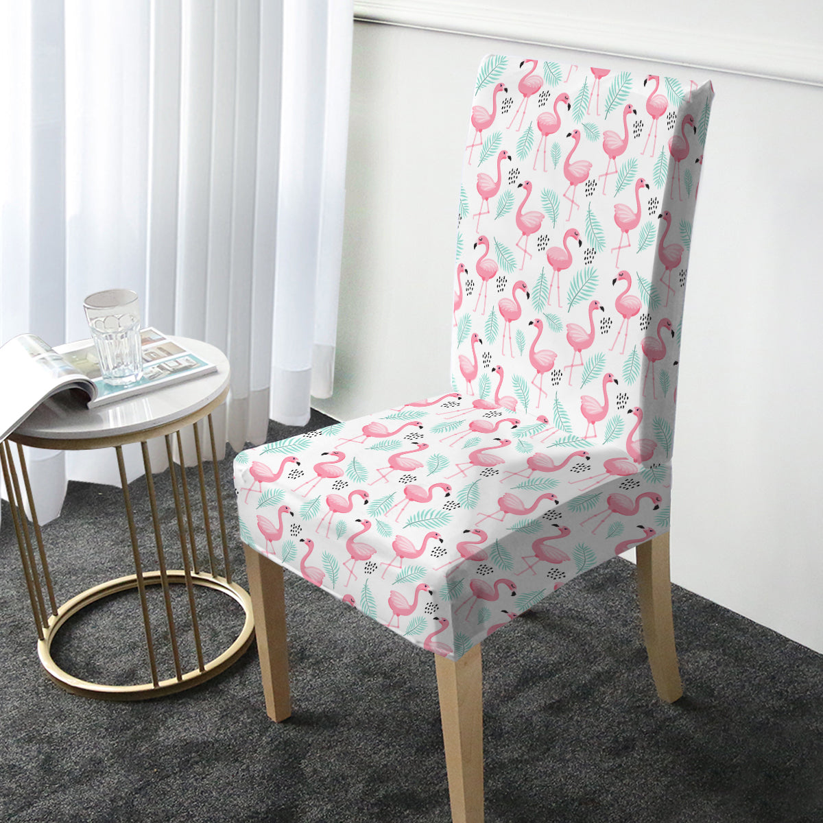 Flamingo Delight Chair Cover - Tropical Pink Flamingo Print Waterproof Outdoor Dining Chair Slipcover - Perfect for Patio, Poolside, and Beach Party Decor