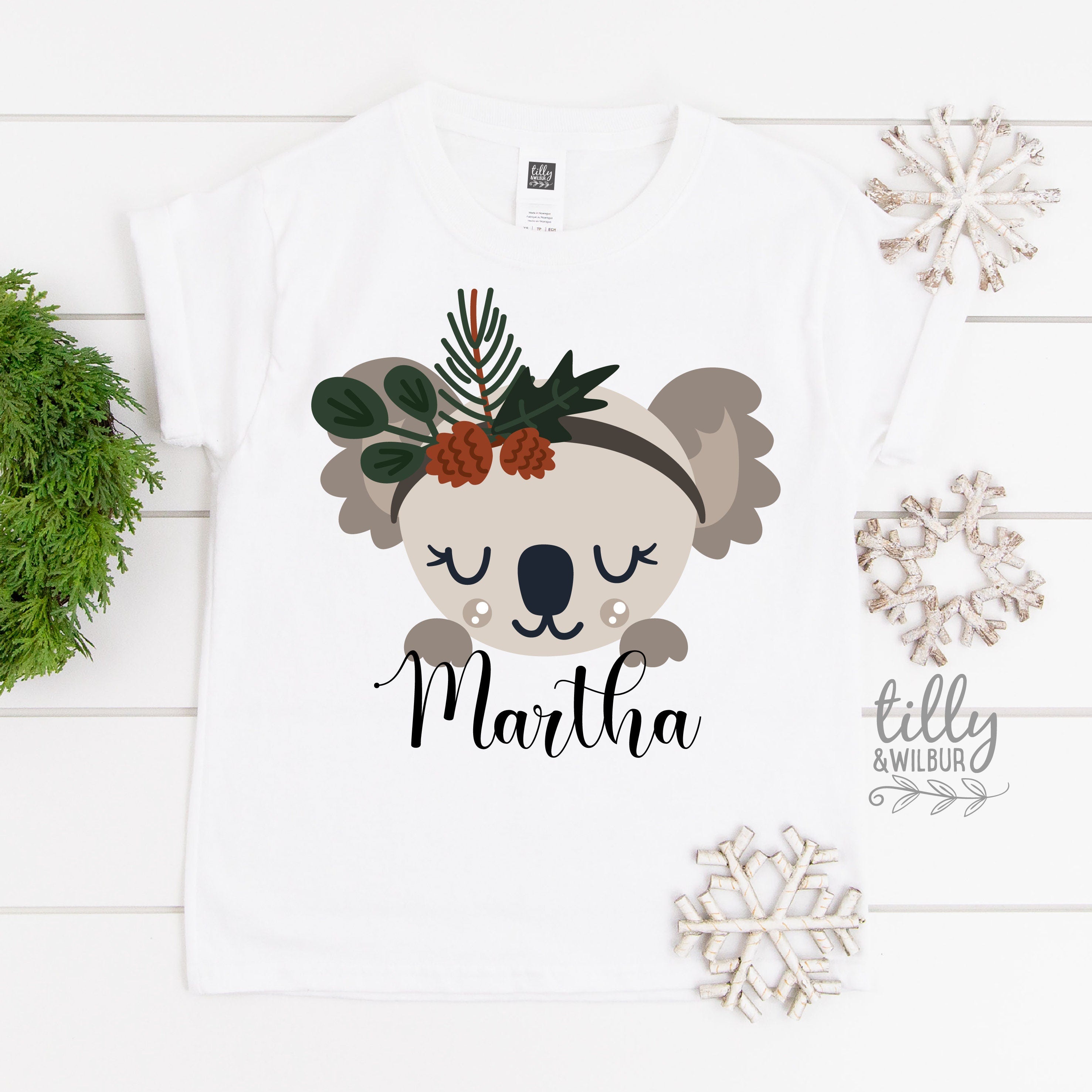 Personalized Christmas Koala T-Shirt - Custom Name & Design - Holiday Family Matching Outfits - Perfect for Christmas Photos & Festive Gatherings
