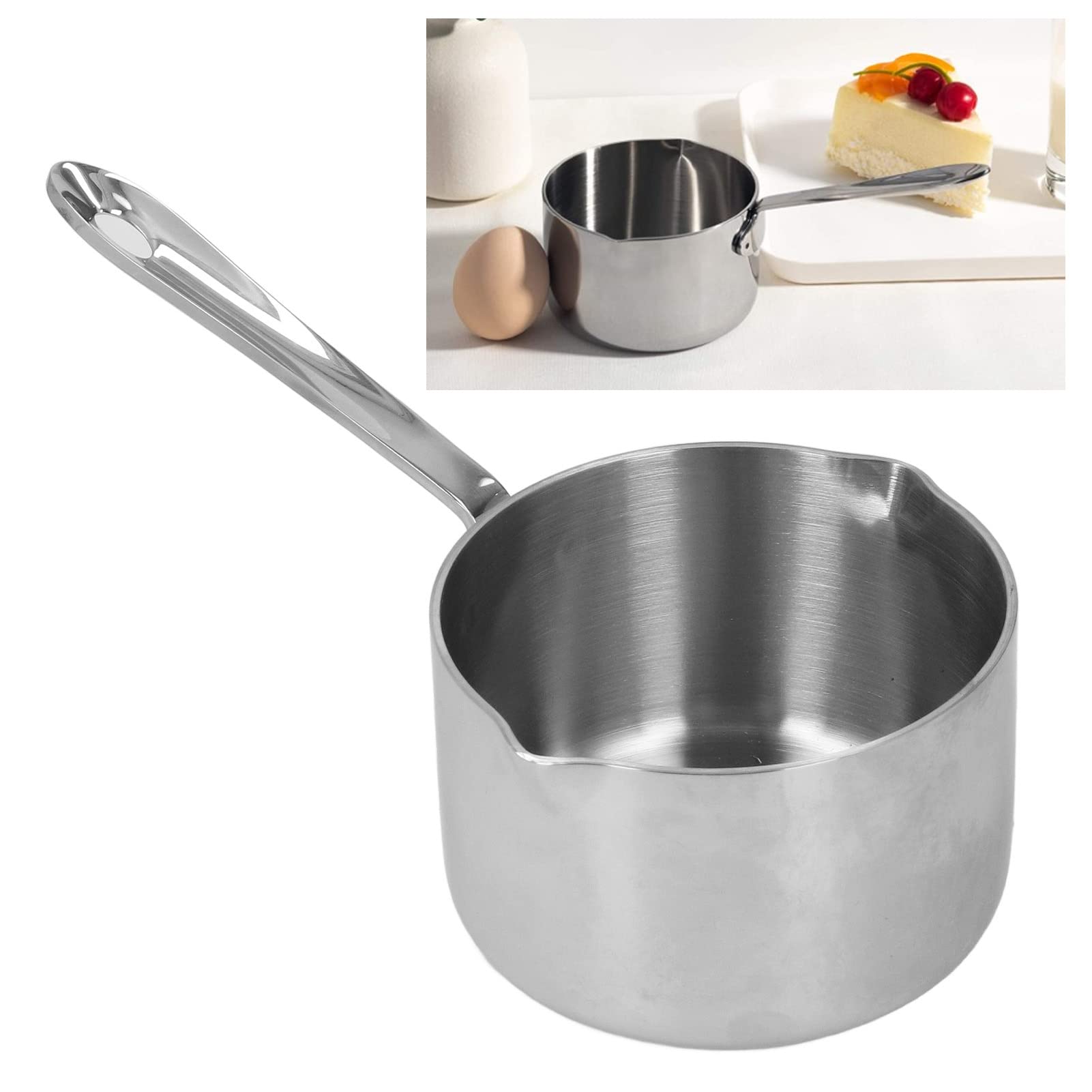Premium Stainless Steel Butter Warmer & Measuring Pan - Dual Pour Spout Mini Butter Melter for Coffee, Milk, Sauces - Perfect for Home Baking, Coffee Shops & Gourmet Cooking
