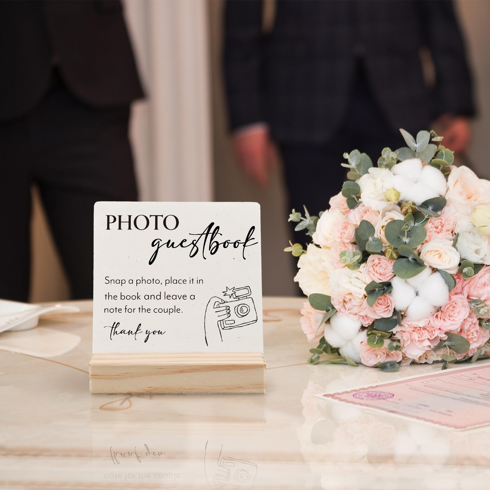 Elegant Wooden Wedding Guest Book Sign with Stand - Rustic Wedding Guestbook Plaque for Reception Decor - Perfect for Photo Guestbook & Wedding Guest Signing Table