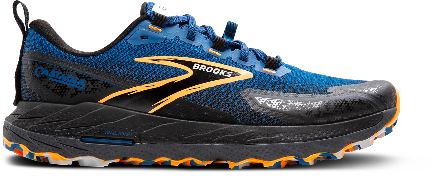Men's Cascadia 18 Trail Running Shoes - Blue Sapphire/Black/Orange | Lightweight & Durable for Hiking, Jogging & Outdoor Adventures