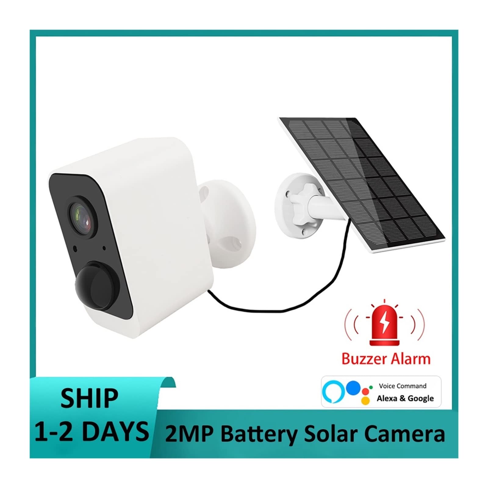 MZZYG Solar Security Camera Outdoor - Wireless WiFi 1080P HD, Rechargeable Battery, PIR Motion Detection with Siren Alarm - Weatherproof Surveillance for Home, Yard, Garage & Business Security