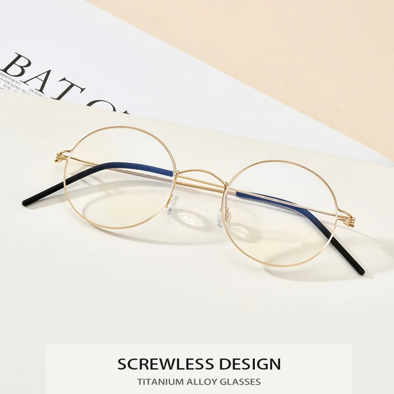 Unisex Full Rim Oval Round Screwless Titanium Eyeglasses 45135 - Lightweight & Durable Frame for Men & Women - Perfect for Reading, Work & Everyday Use