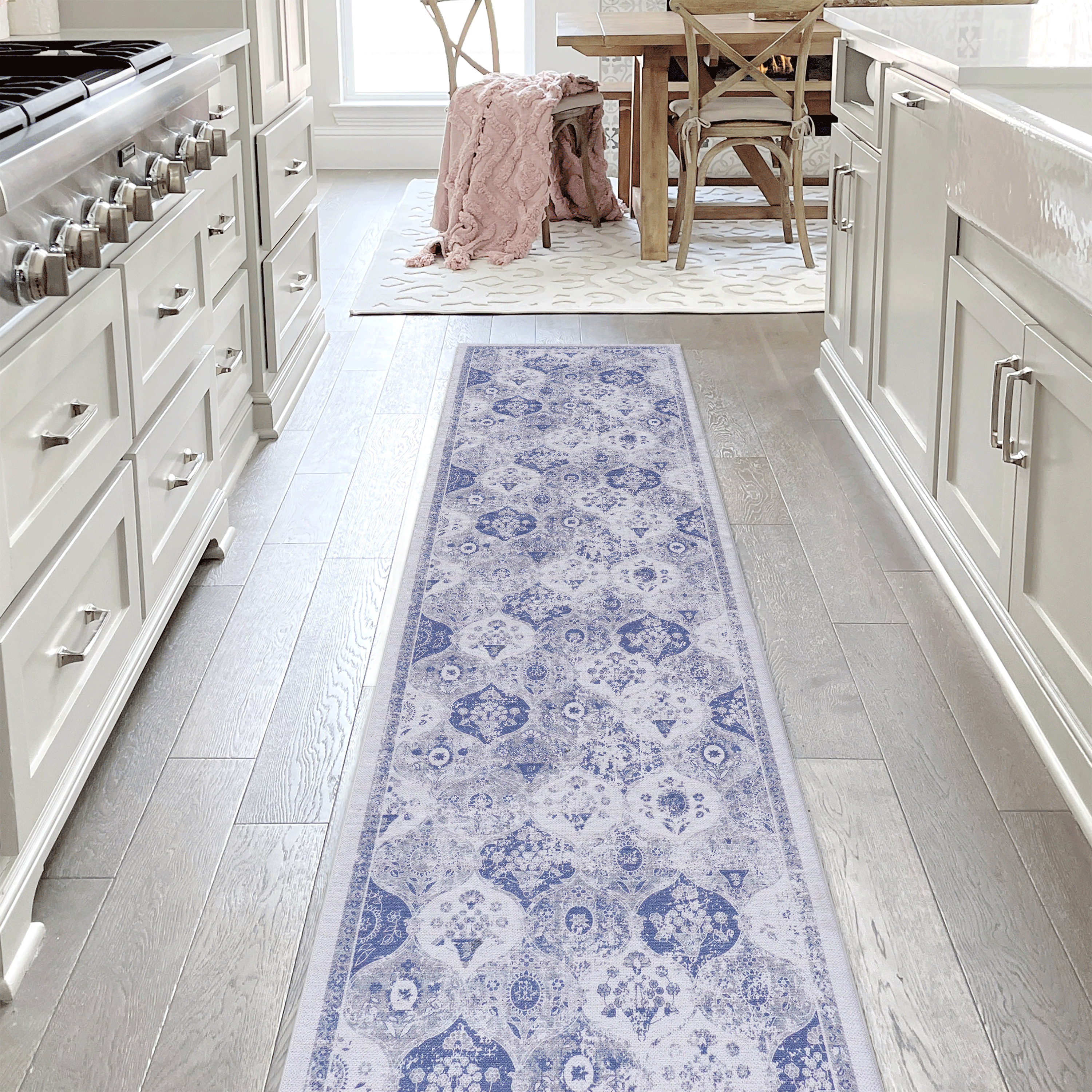DTY Signature 2'6''x10' Blue Runner Washable Rug - Low Pile Non-Slip Non-Shedding Foldable Area Rug for Living Room, Bedroom, Kitchen & Dining - Kid & Pet Friendly Home Decor (Blue, 2'6''x10') - Perfect for High Traffic Areas & Cozy Spaces