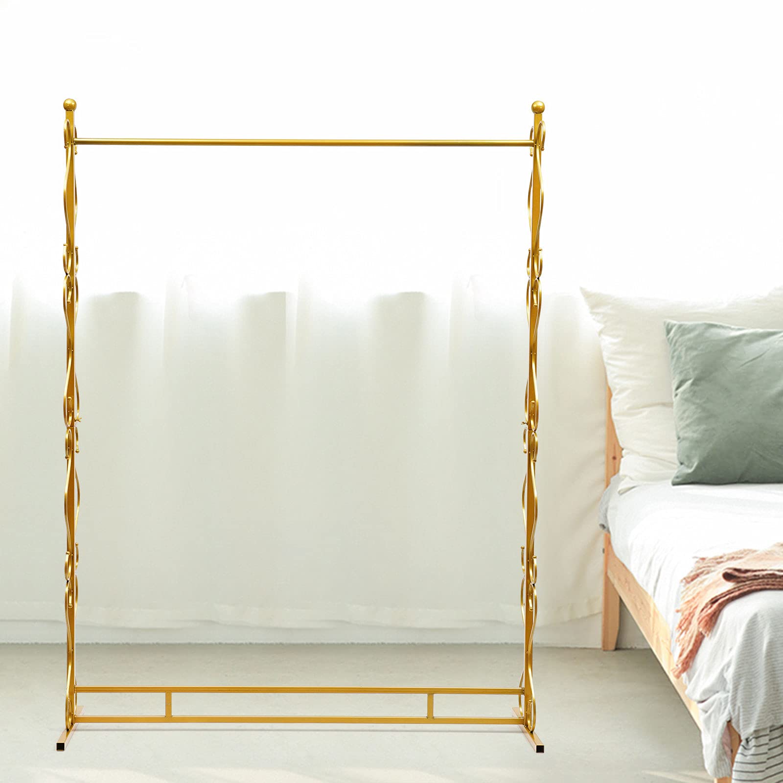 Fetcoi Gold Square Wedding Arch Balloon Stand - Iron Wedding Dress Bridal Garment Rack - 80.7 x 59 x 17.7 Inch Flower Frame for Garden Wedding Ceremony, Birthday Party, Baby Shower & Outdoor Events