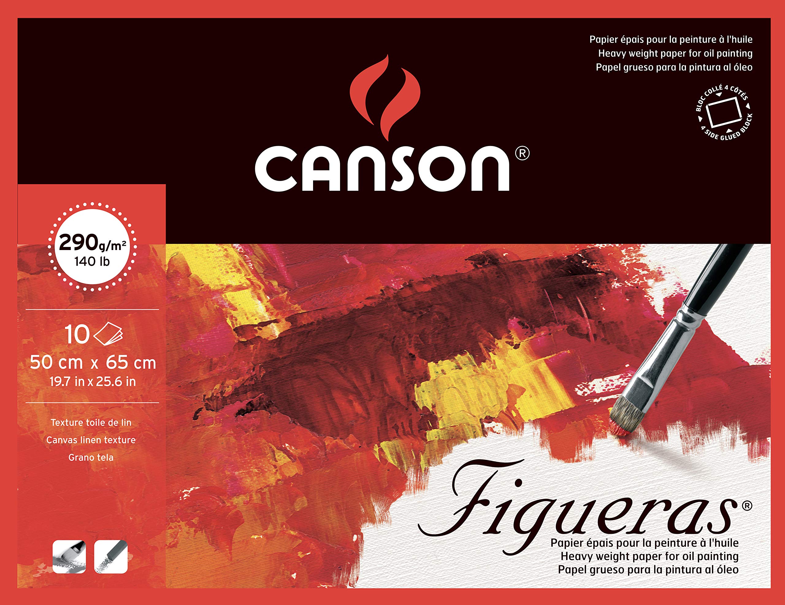 Canson Figueras 290gsm Oil & Acrylic Paper Block - 10 Sheets, 50x65cm (19.7x25.6in) - Premium Canvas-Like Texture for Professional Artists - Perfect for Oil Painting, Acrylic Art & Mixed Media Projects