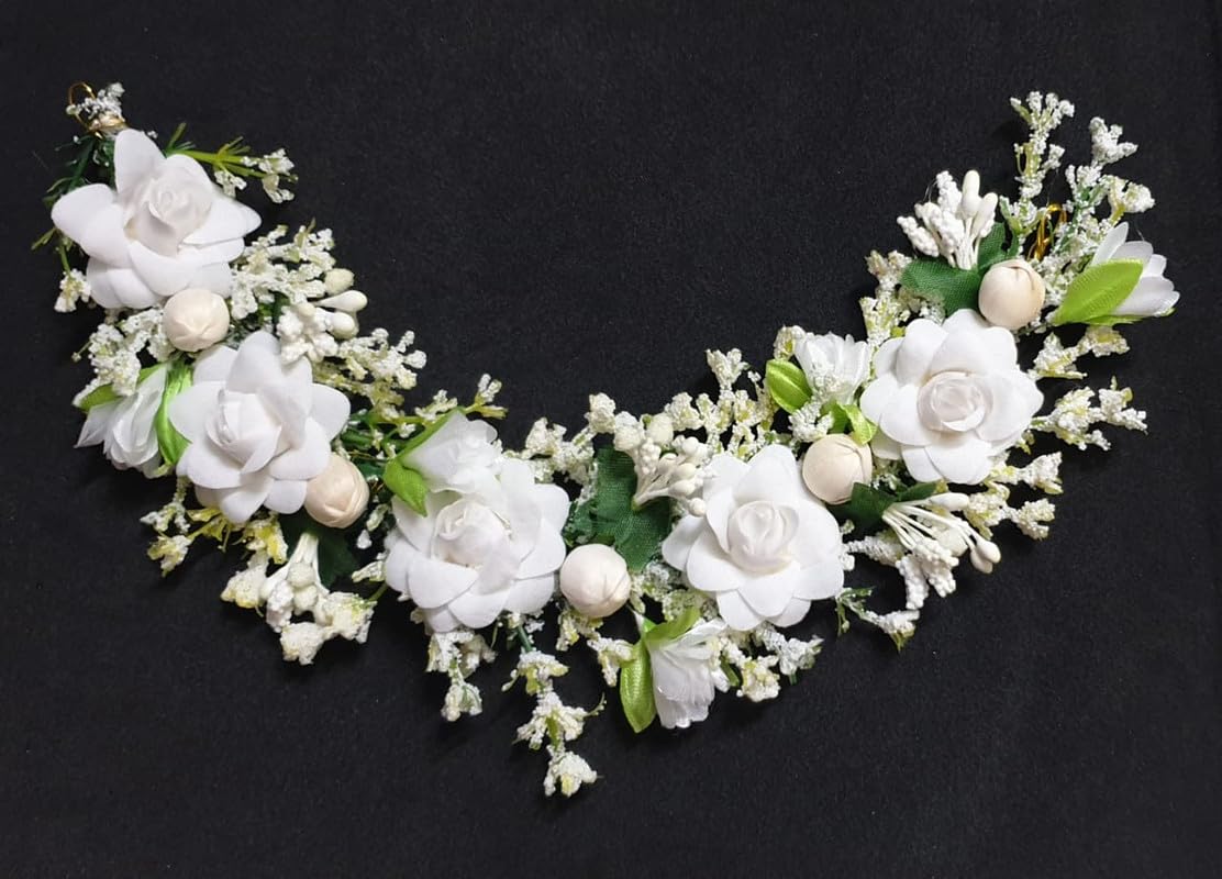 ANVIK White Artificial Rose Flower Hair Bun Gajra - Elegant Bridal Wedding Hair Accessories for Women | Perfect for Bridal Parties, Indian Weddings & Special Occasions