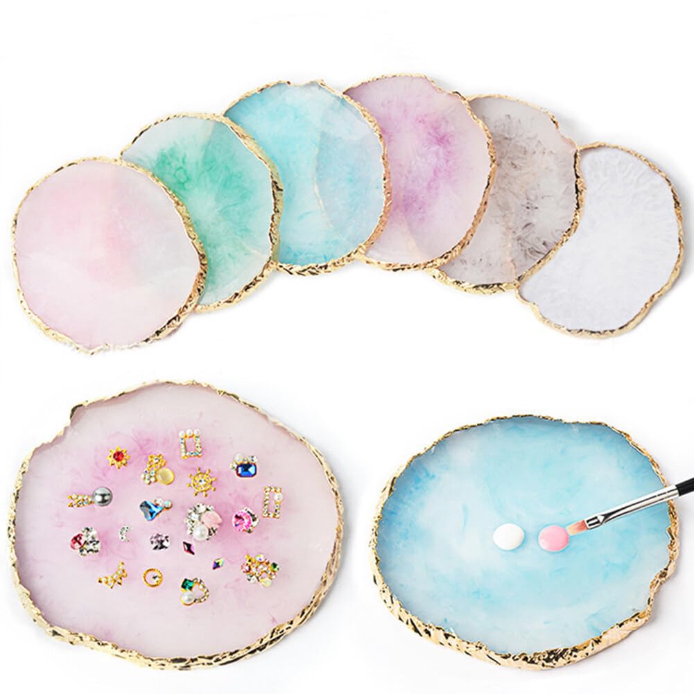 Resin Nail Art Palette with Gold Edge - Mixed Color Stone Palette for Nail Gel Painting & Makeup Display | Perfect for Salon, DIY Manicure & Professional Nail Artists