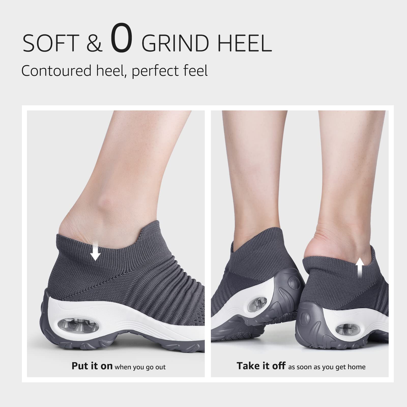 STQ Women's Slip-On Walking Shoes - Breathable Non-Slip Work Sneakers with Air Cushion & Arch Support - Comfortable Orthopedic Shoes for Nurses, Waitresses & All-Day Wear