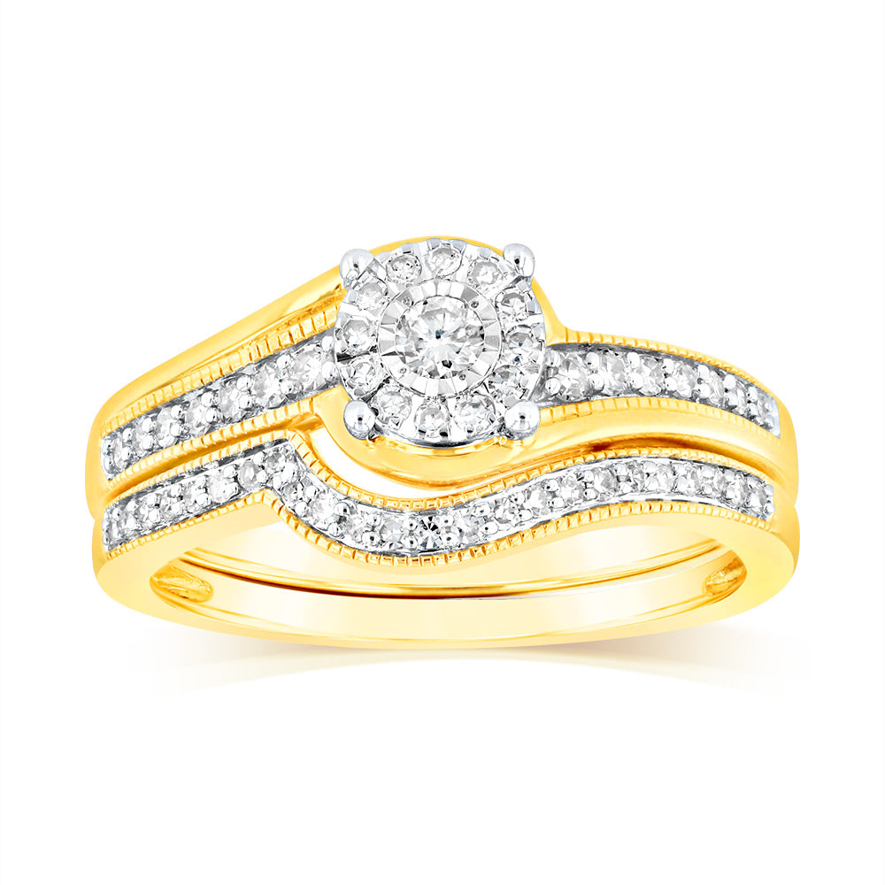 9ct Yellow Gold 1/3 Carat Diamond Bridal Ring Set - Elegant Wedding Band & Engagement Ring for Women - Perfect for Proposals, Anniversaries & Special Occasions