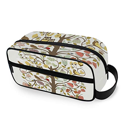 Abstract Tree of Life Floral Bird Design Large Makeup Bag for Women - Portable Travel Cosmetic Organizer with Zipper, Toiletry Storage Case & Coin Purse Holder | Perfect for Vacation, Gym, Daily Use & Gift Giving