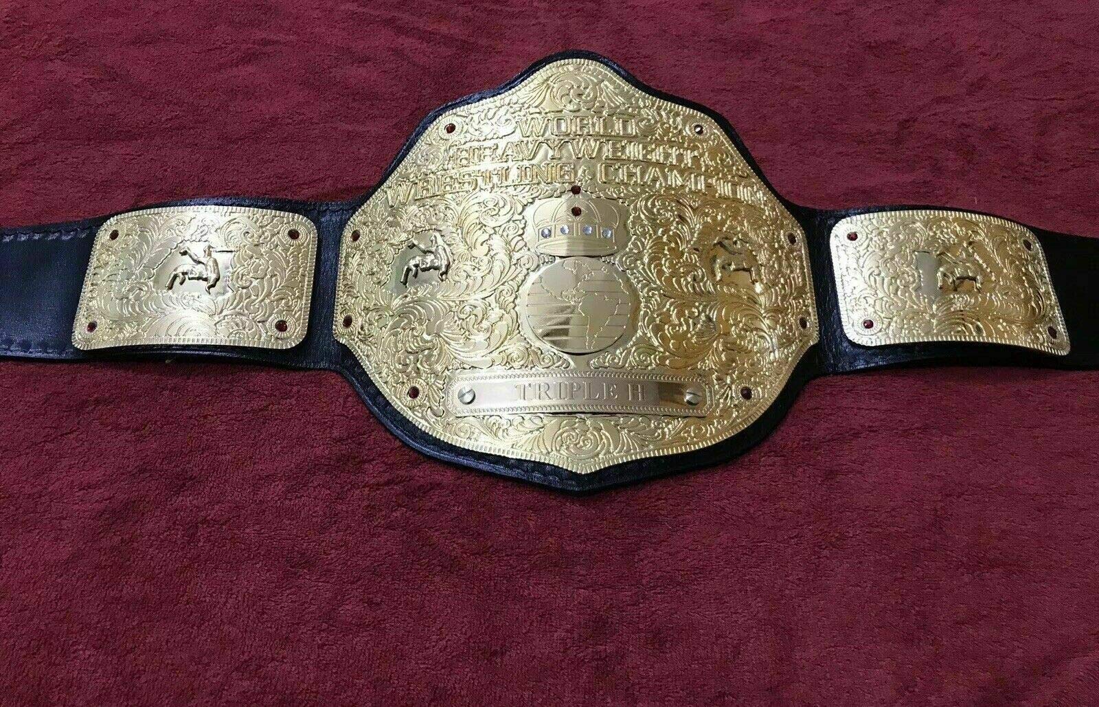 Maxan Big Gold Belt Replica - Custom Championship Wrestling Belt with Real Leather & Thick Plates - Perfect for WWE Cosplay, Wrestling Events & Collectors