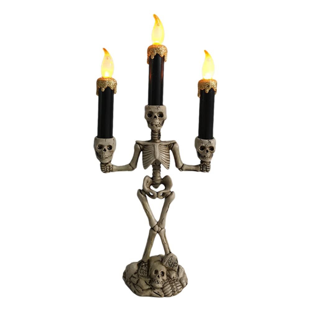 Ochine Halloween Skull Candle Holder - Flameless LED Skeleton Ghost Hand Lamp for Home Decor, Party & Outdoor Lighting | Vintage Miniature Street Light for Spooky Atmosphere, Haunted House & Themed Events