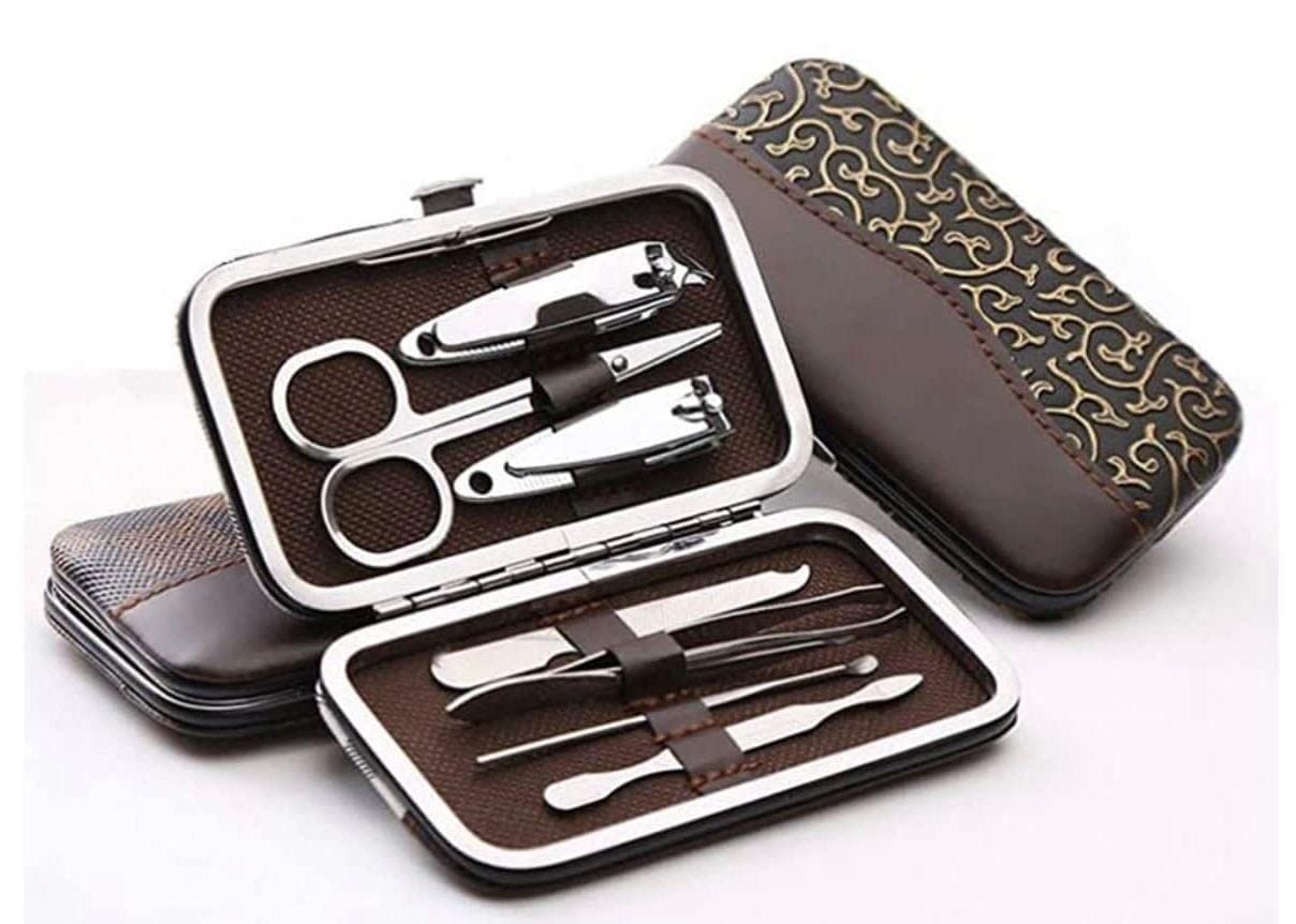 AIR BEAUTY 7-Piece Professional Manicure Set with Storage Case - Nail Clippers, Nail Files, Cuticle Pusher & More - Perfect for Home, Travel & Salon Use (Multicolor)