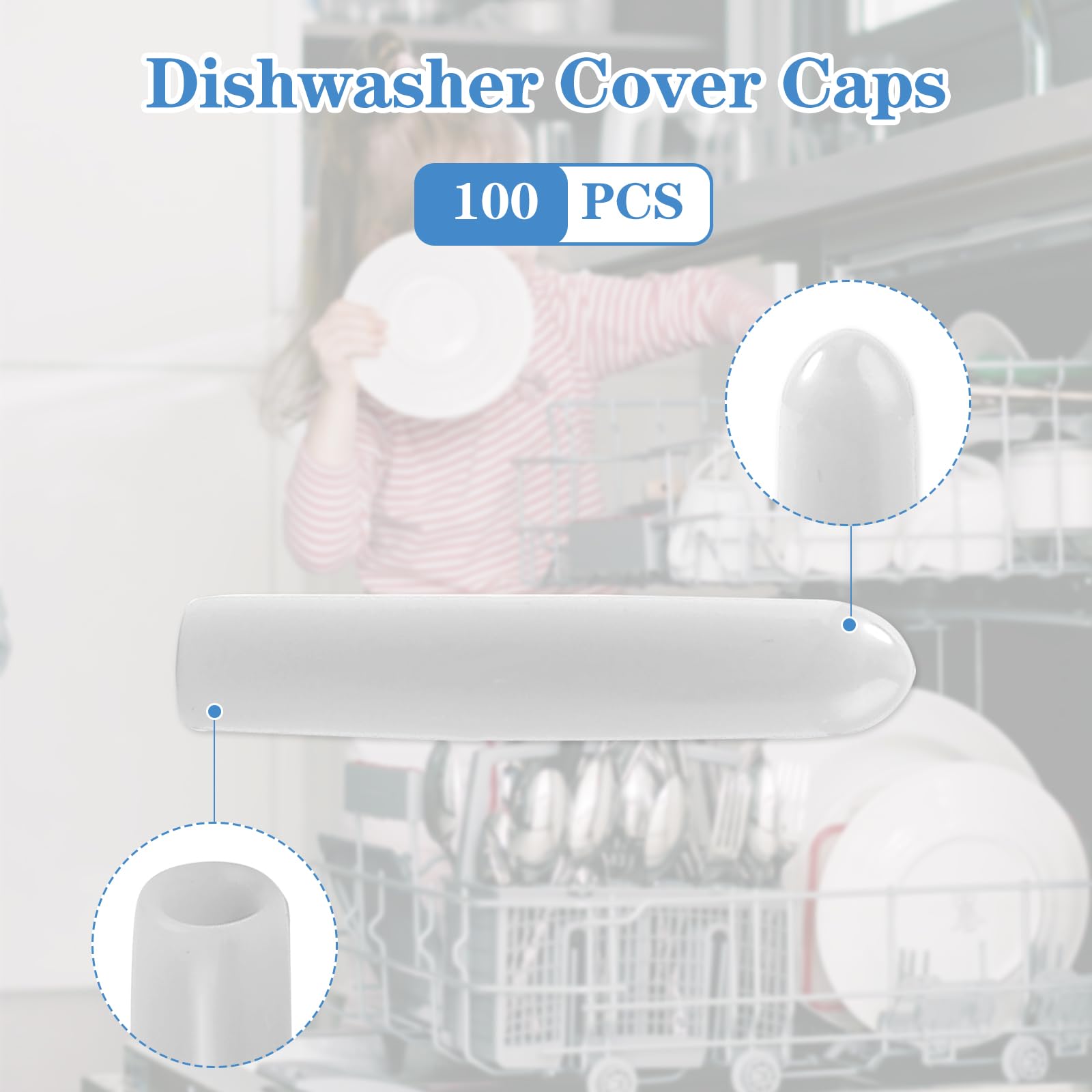 Bewudy 100-Pack Universal Dishwasher Rack Repair Kit - 1 Inch White Round End Caps for Tine Prongs, Durable Rack Coating & Replacement Tips - Fix Loose or Broken Dishwasher Racks for Bosch, Whirlpool, GE & More - Perfect for Kitchen Appliance Maintenance & DIY Repairs