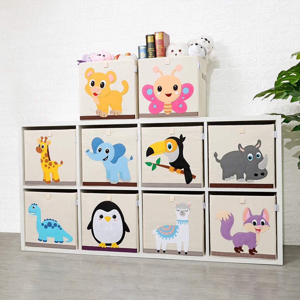 CLCROBD Foldable Animal Cube Storage Bins - 13 Inch Baby Lion Fabric Toy Box & Organizer for Kids Nursery | Perfect for Toy Storage, Baby Room Decor & Playroom Organization