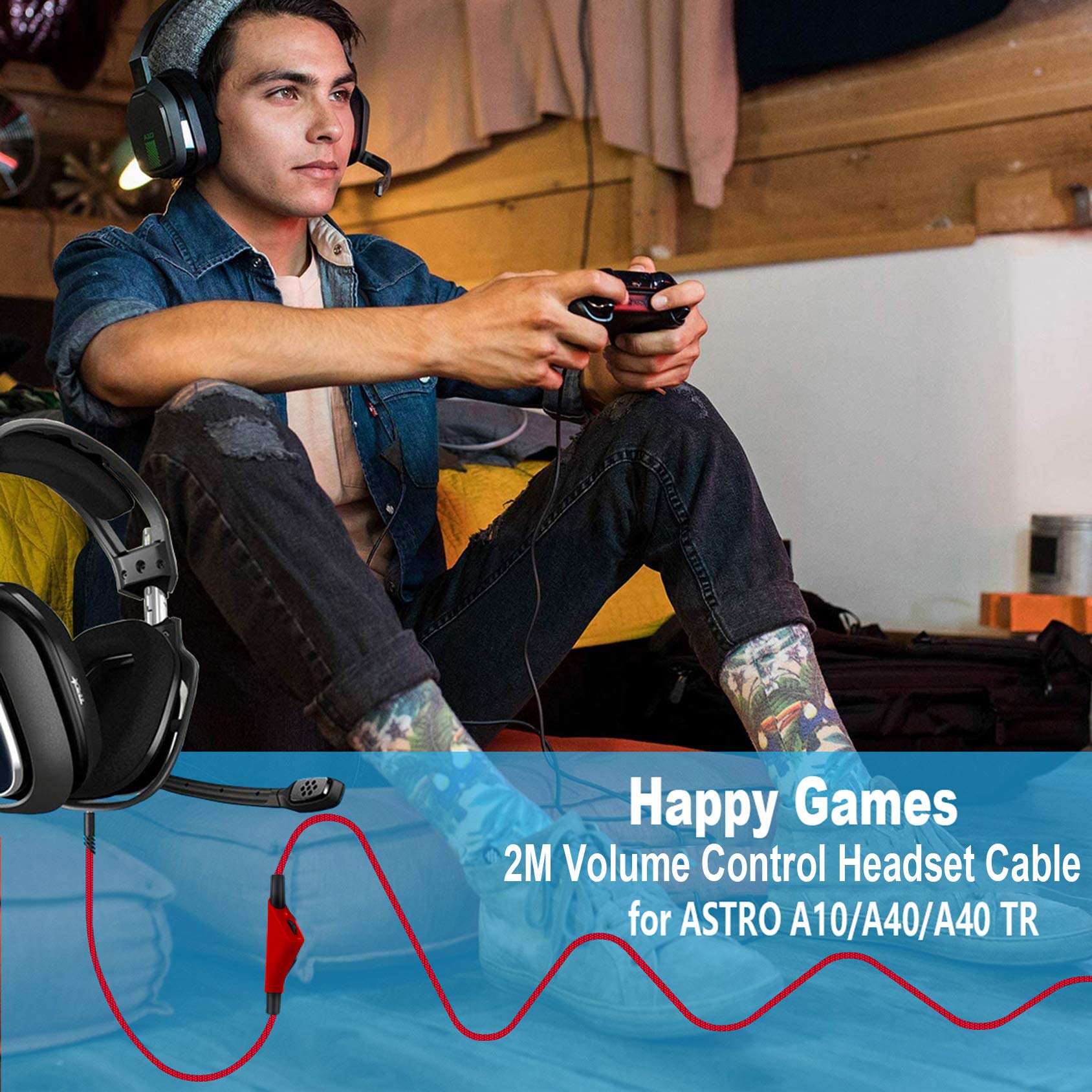 Astro A40/A10 Replacement Headset Cable - 6.5ft Braided Volume Control Wire for A40TR/A40/A10 Gaming Headsets (Red) | Durable Audio Cord for PC, PS4, PS5 & Xbox Gaming Sessions