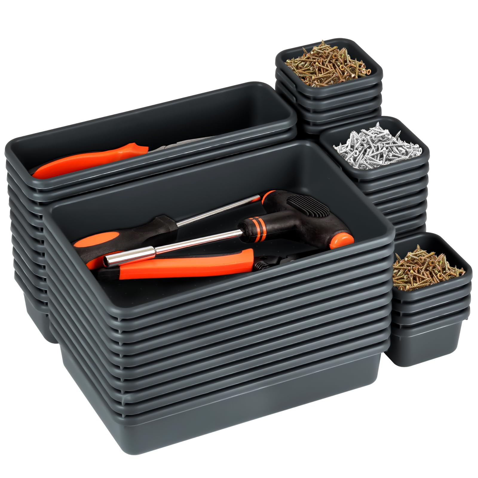 48PCS Tool Box Organizer Tray Divider Set - 3 Sizes Adjustable Toolbox & Desk Drawer Organizer for Garage Tools, Workshop Accessories Storage - Perfect for DIY Projects, Home Improvement & Auto Repair Organization