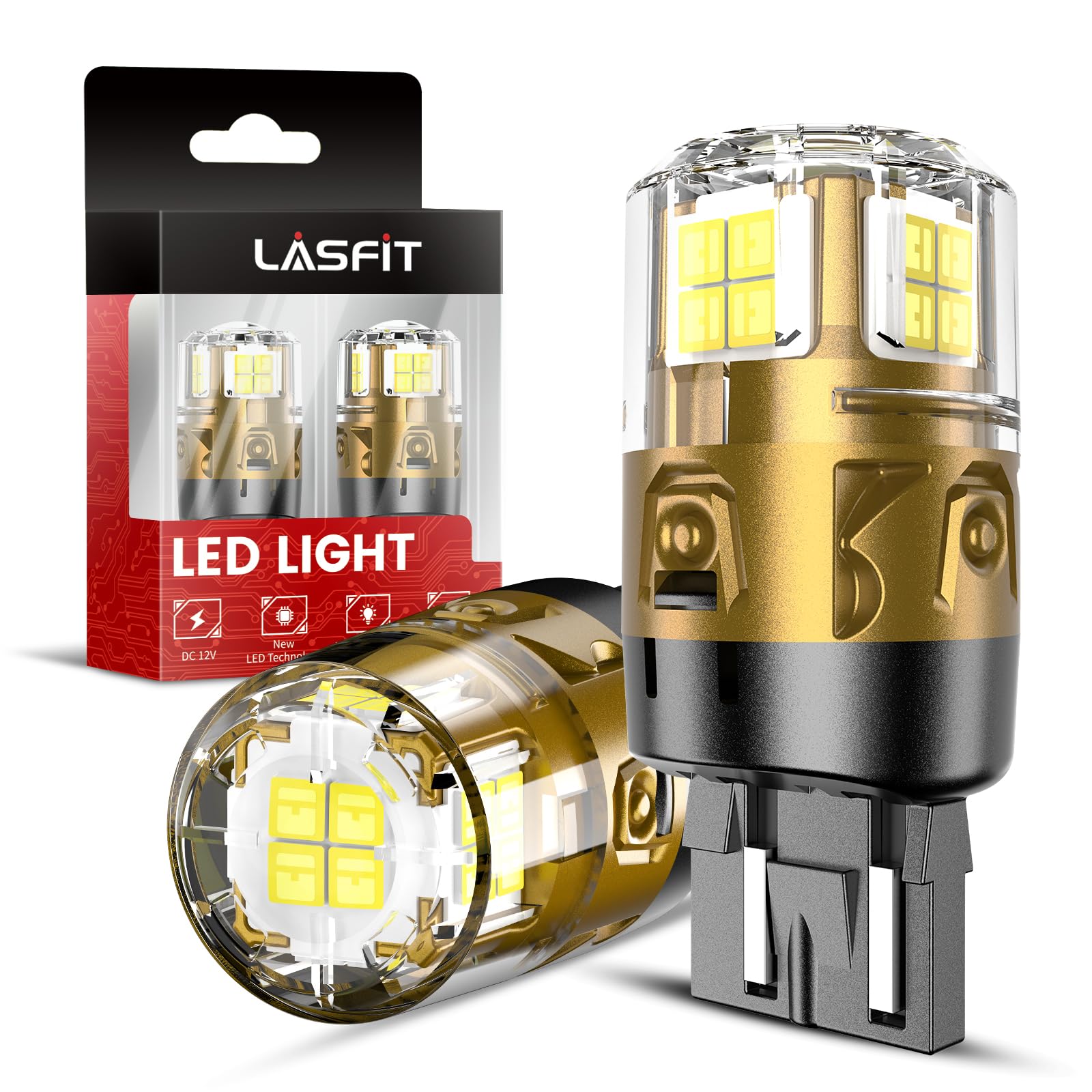LASFIT 7443 7440 LED Bulbs Reverse Backup Light - 6000K White T20 Daytime Running DRL Parking Lamp (7444 7444na, L-7440 W21W WY21W) - Plug & Play Automotive Replacement Bulbs - Pack of 2 - Perfect for Enhanced Night Visibility & Safety in Cars, Trucks, SUVs