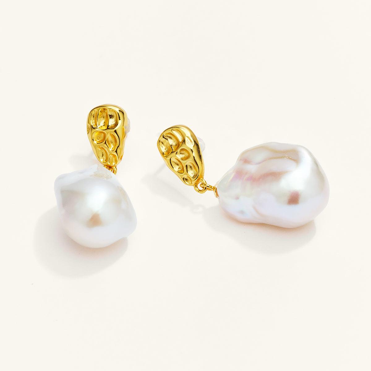 Elegant Baroque Pearl Drop Earrings for Women - Shiny White Freshwater Pearls Dangle Jewelry - Perfect for Weddings, Parties & Special Occasions