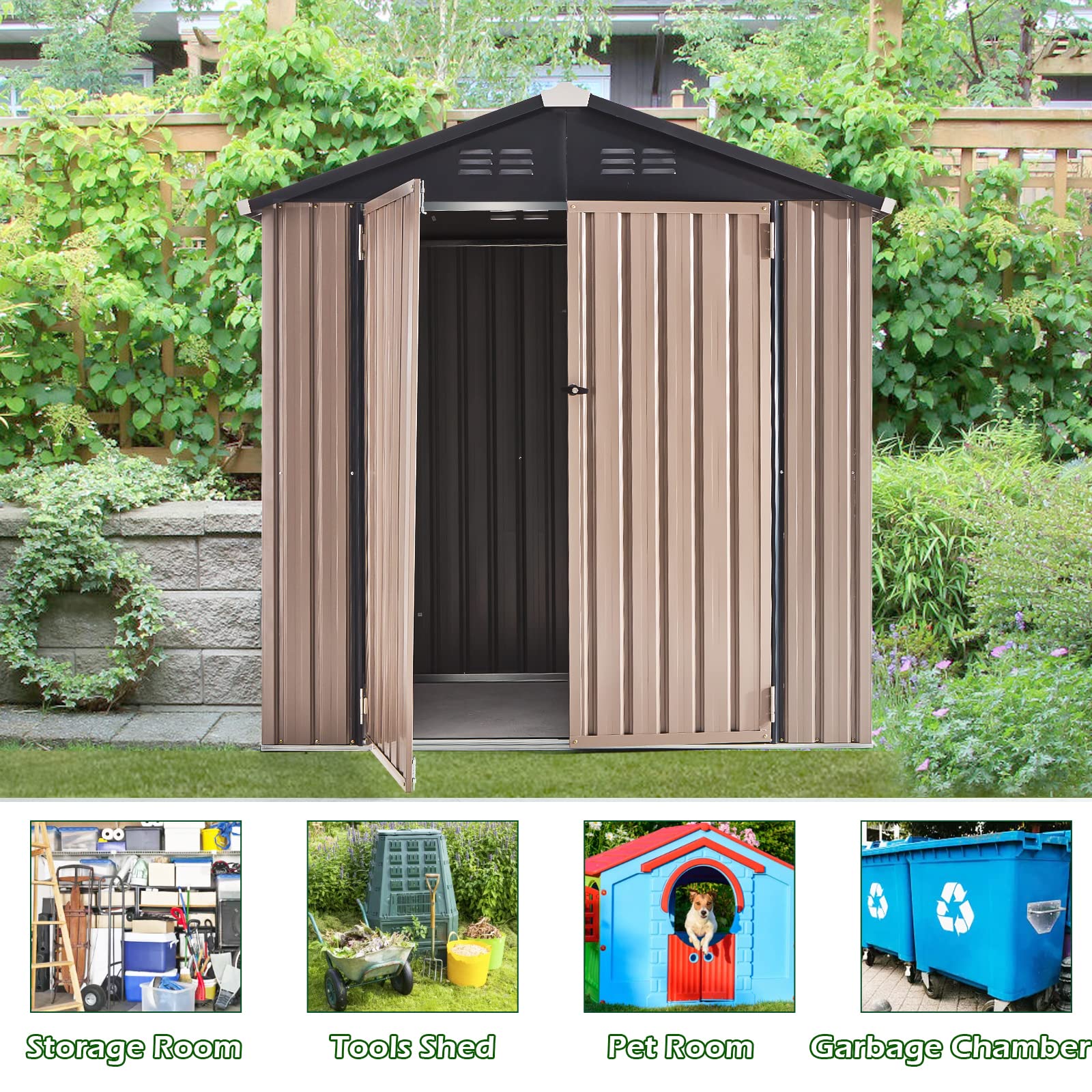 AECOJOY 6x4 Feet Metal Storage Shed with Lockable Doors - Outdoor Utility Shed for Garden Tools, Lawn Equipment & Patio Furniture Storage - Perfect for Backyard, Garage & Home Organization