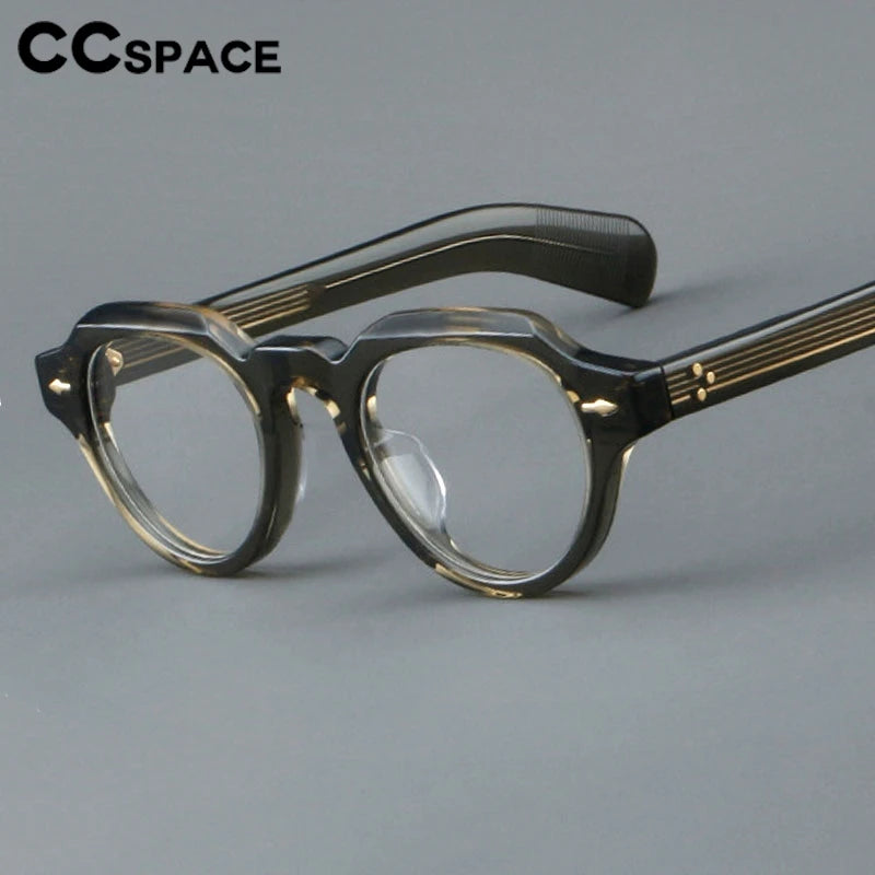 CCspace Women's Full Rim Flat Top Round Acetate Eyeglasses Frame 302359 - Lightweight & Stylish for Work, Reading & Everyday Fashion