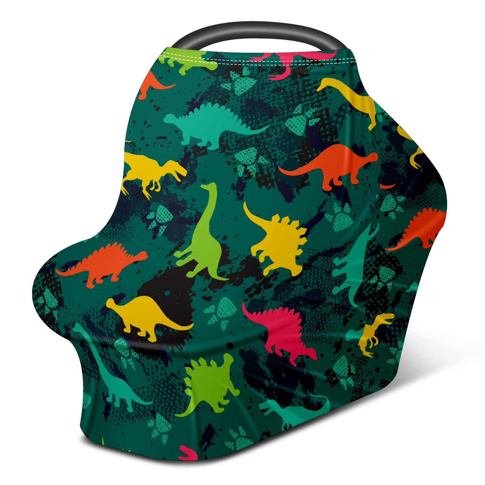 Dinosaur Print Baby Car Seat Cover & Nursing Scarf - Soft, Breathable, Stretchy Infant Car Canopy for Boys & Girls - Perfect for Strollers, Breastfeeding, and Car Seat Protection