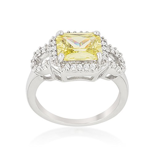 Rhodium Plated Halo Engagement Ring with Green Radiant Cut Cubic Zirconia & Pave CZ Accents - Split Shank Design - Size 5 - Perfect for Wedding, Proposal & Anniversary Gifts