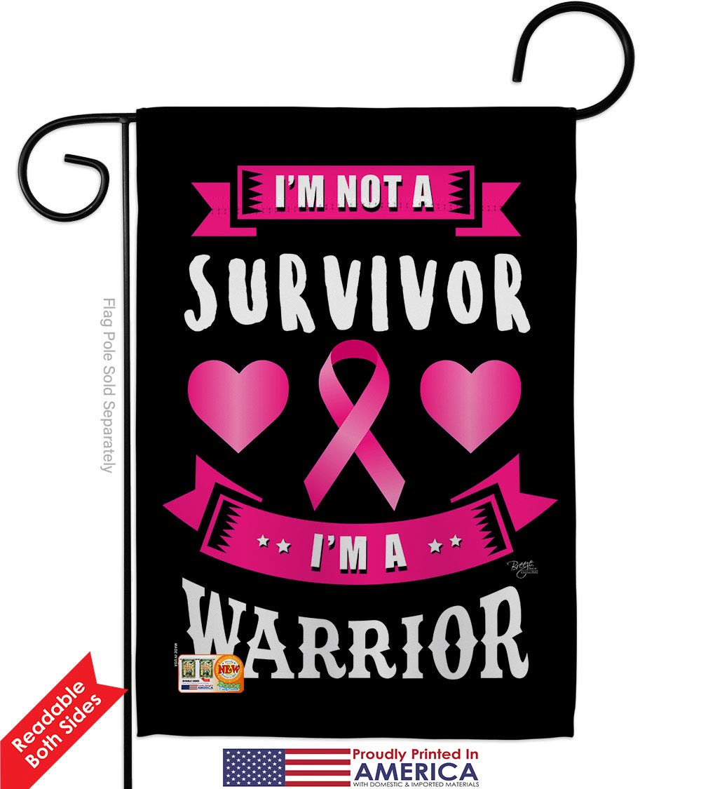 Pink Warrior Garden Flag Set with Stand - Inspirational Breast Cancer Awareness Ribbon, Autism & BLM Support - Double-Sided 13x18.5 Inch Yard Banner, Made in USA - Perfect for Front Yard Decor, Survivor Gifts & Awareness Campaigns